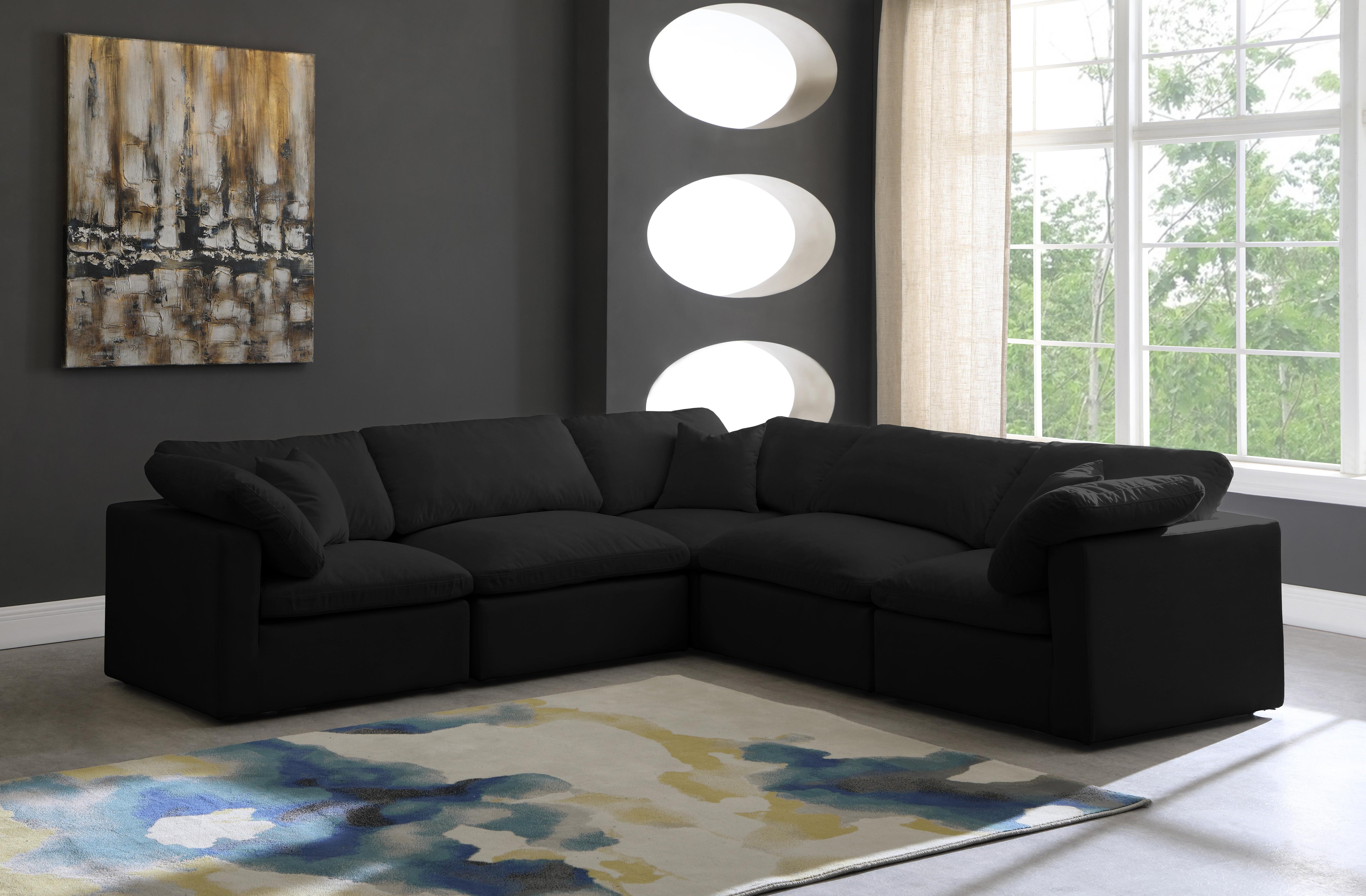 Plush Black Velvet Standard Cloud Modular Sectional - Luxury Home Furniture (MI)