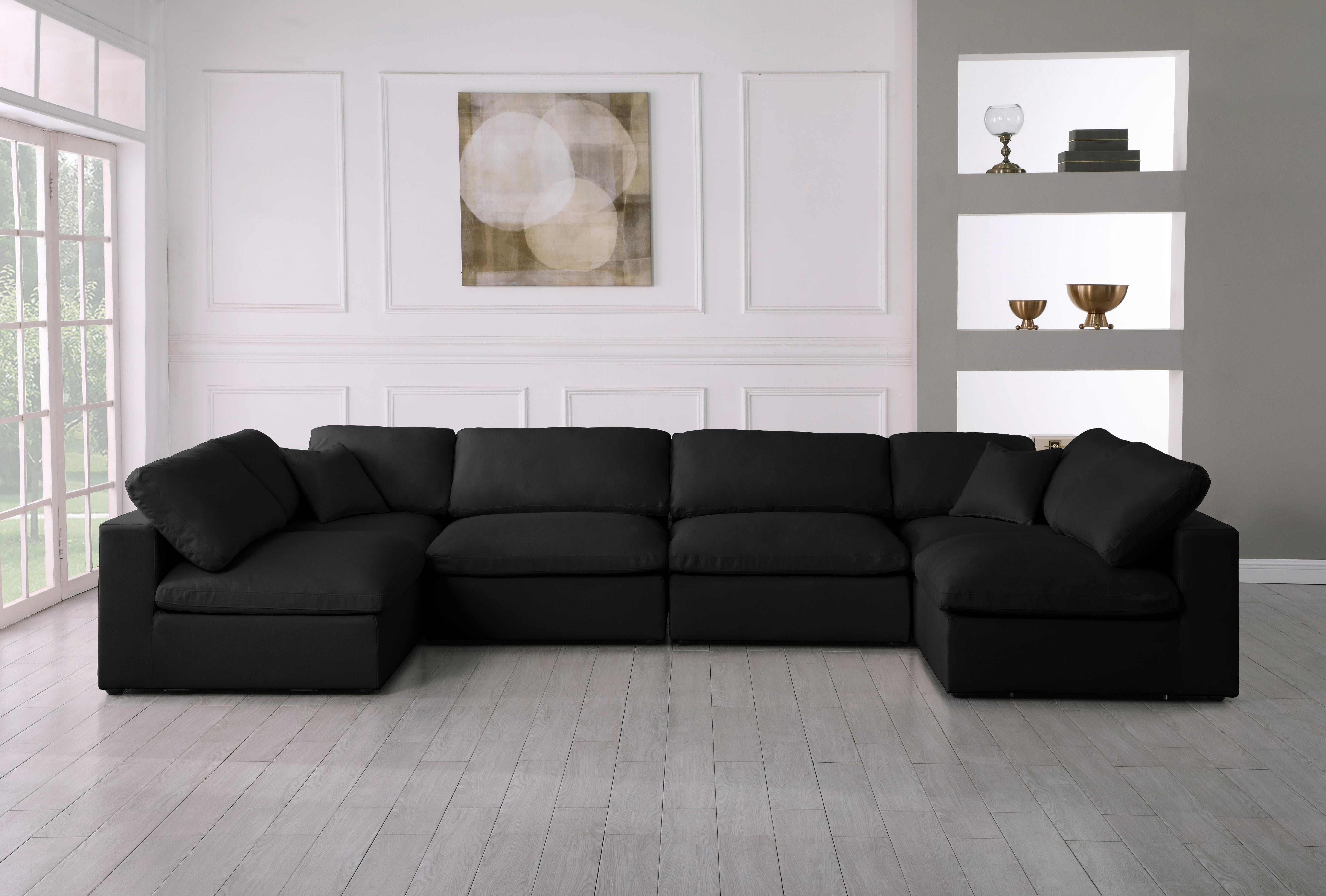 Plush Black Velvet Standard Cloud Modular Sectional - Luxury Home Furniture (MI)