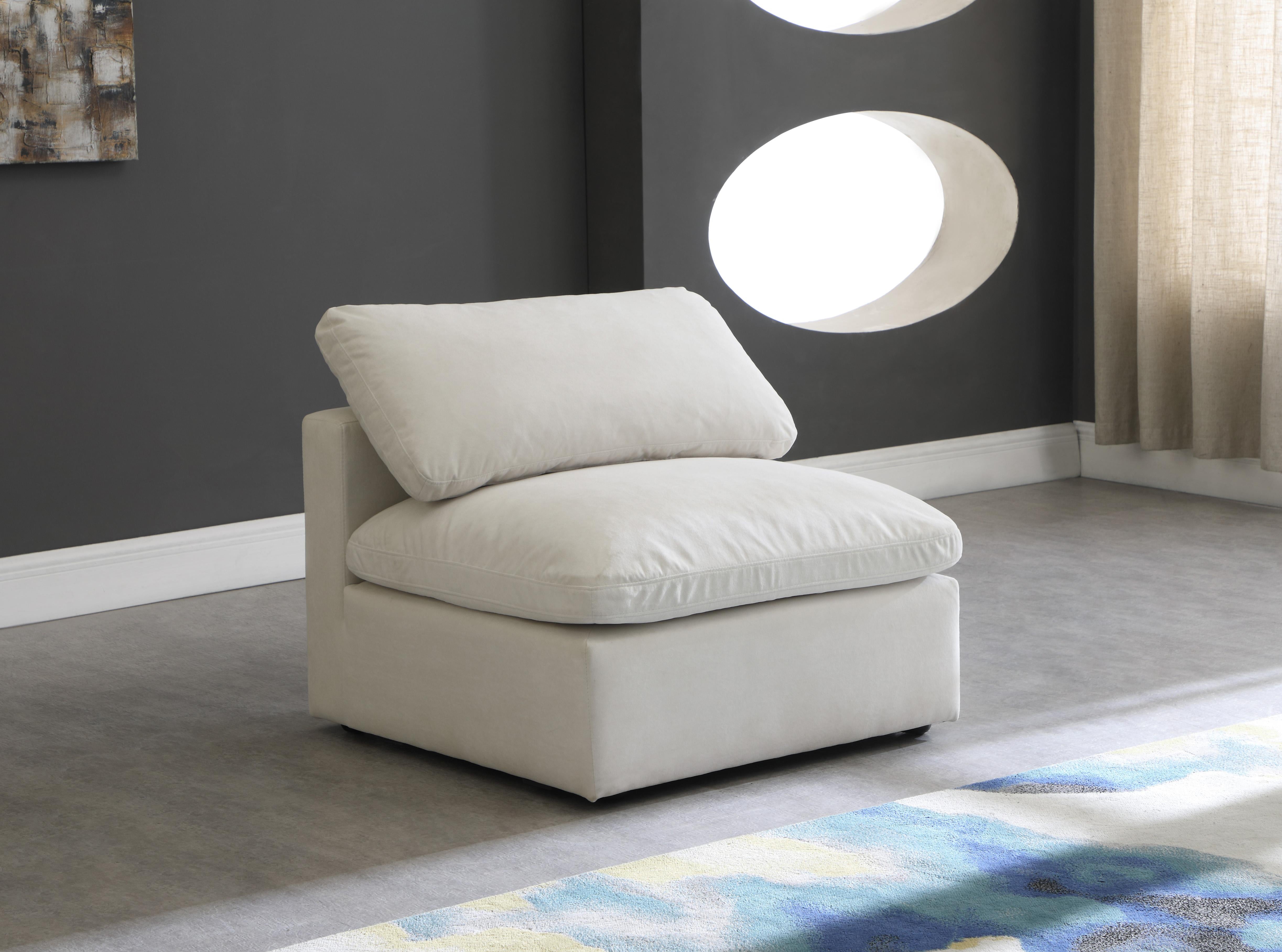 Plush Cream Velvet Standard Cloud Modular Armless Chair - Luxury Home Furniture (MI)