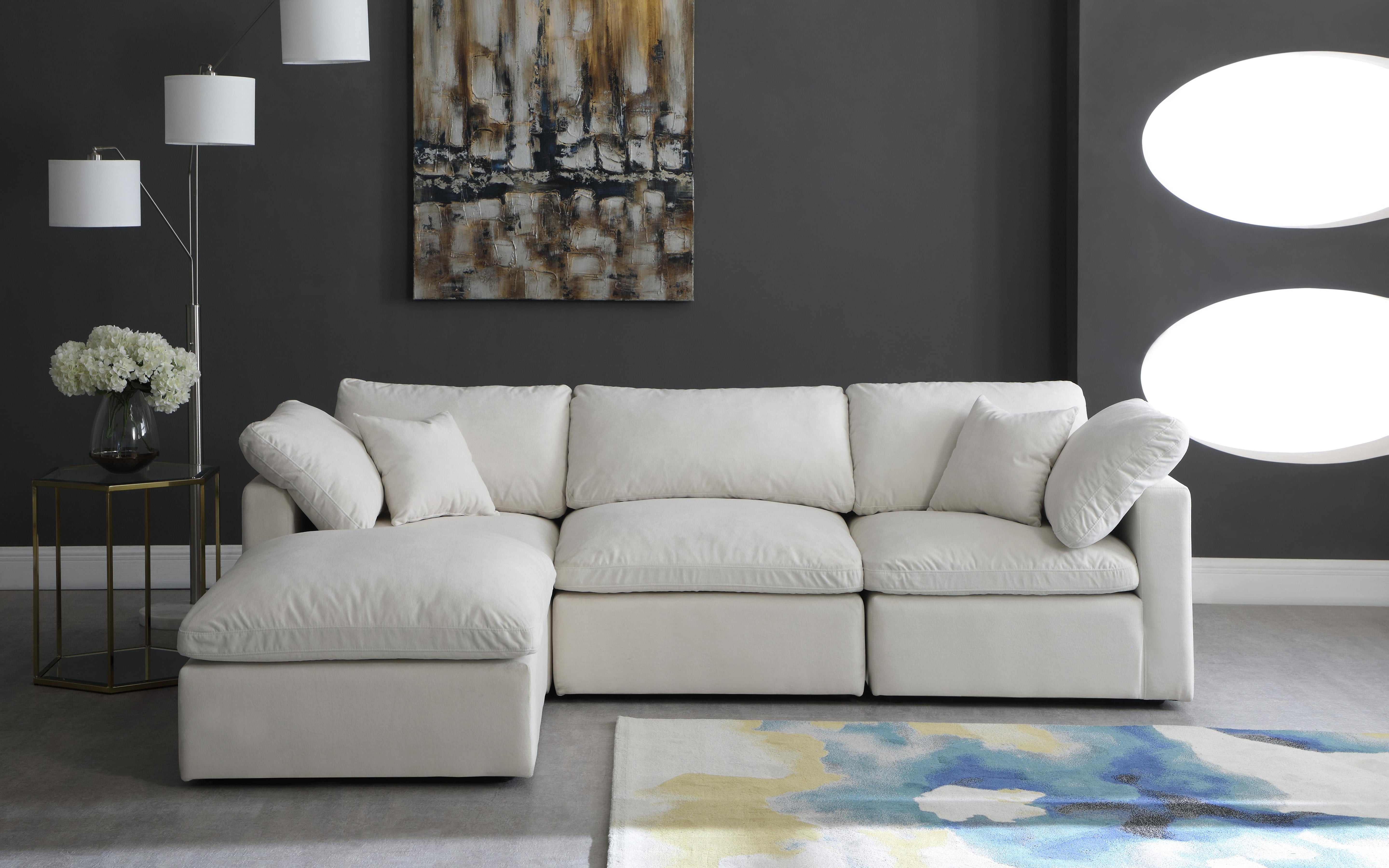 Plush Cream Velvet Standard Cloud Modular Sectional - Luxury Home Furniture (MI)