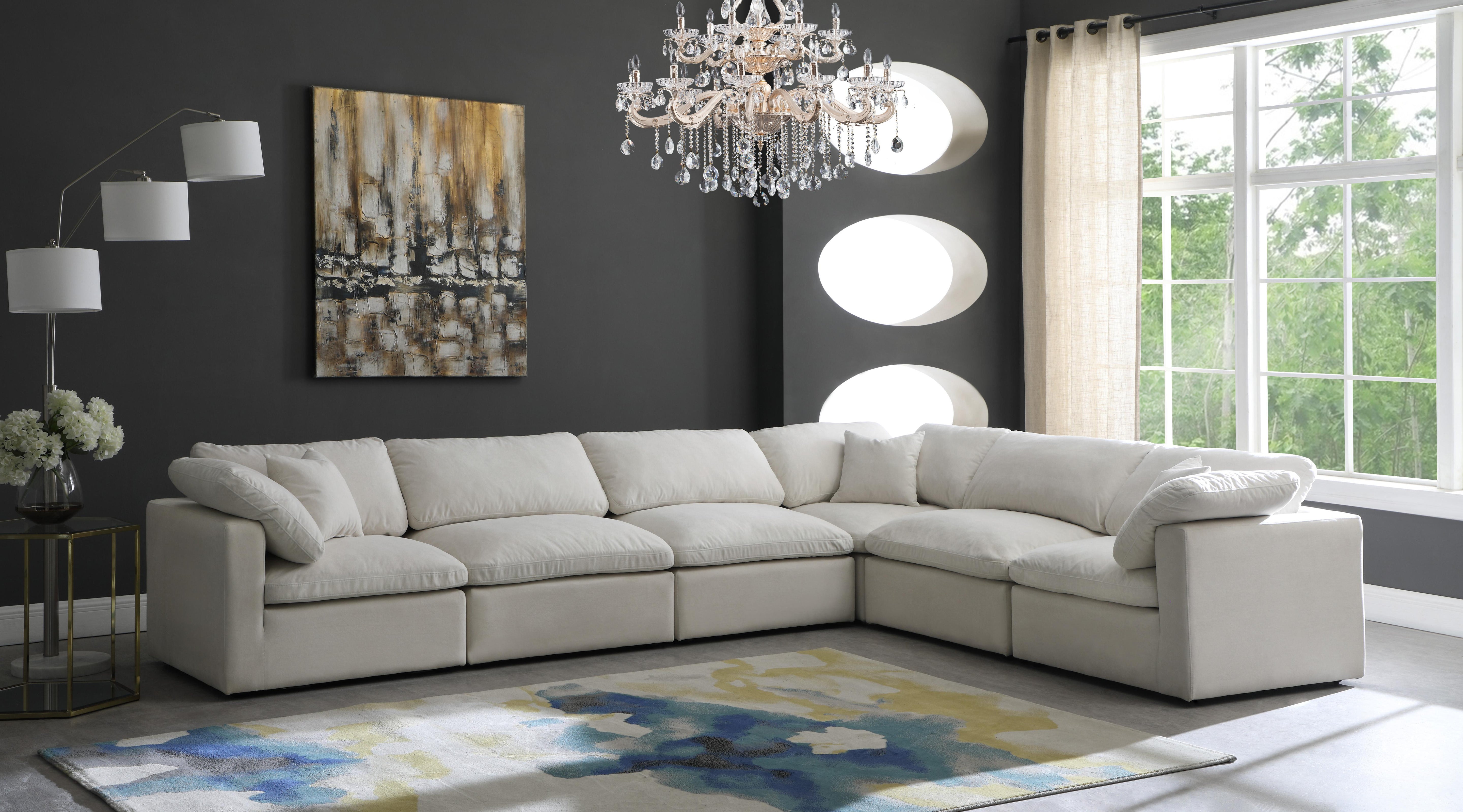 Plush Cream Velvet Standard Cloud Modular Sectional - Luxury Home Furniture (MI)