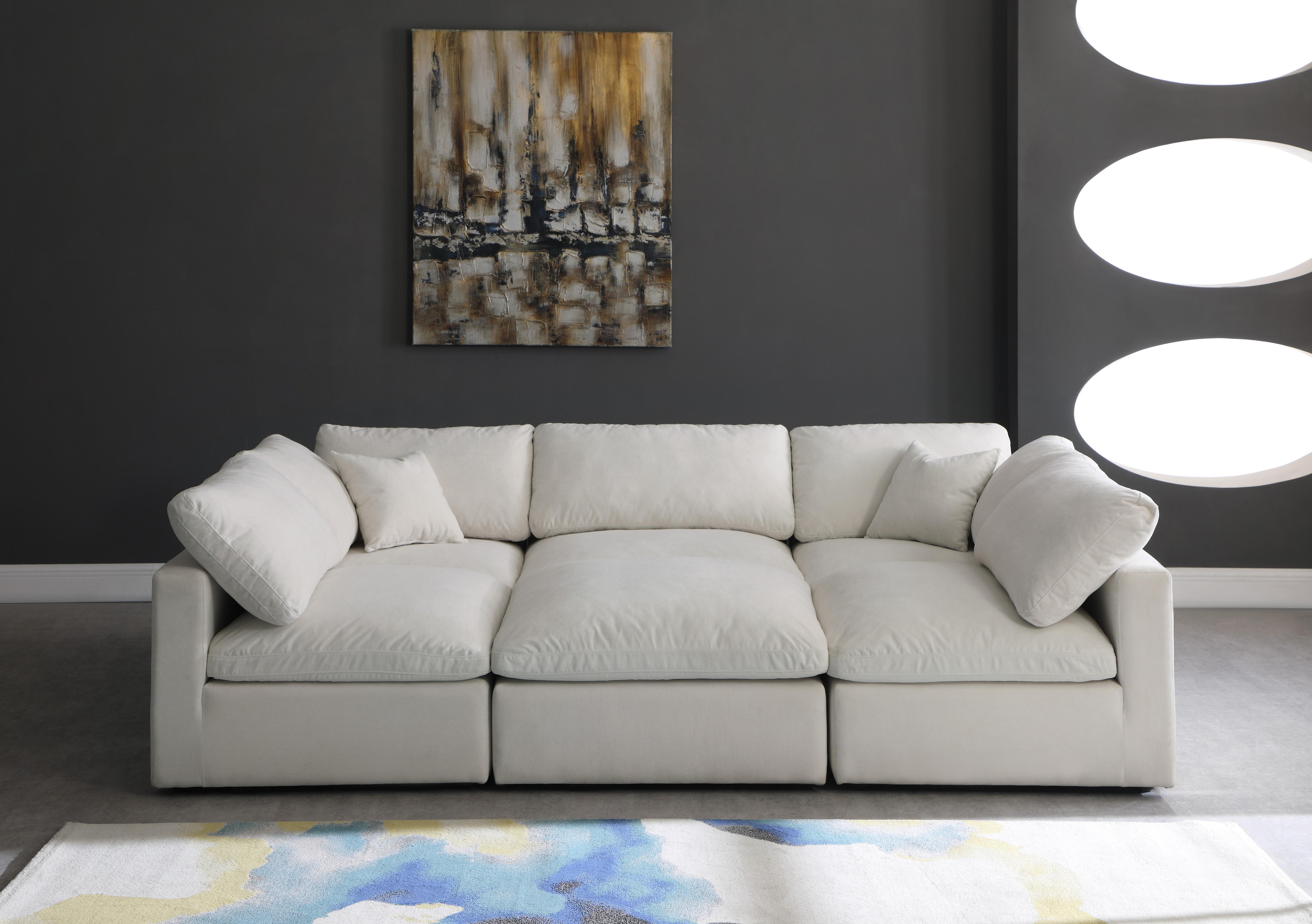 Plush Cream Velvet Standard Cloud Modular Sectional - Luxury Home Furniture (MI)