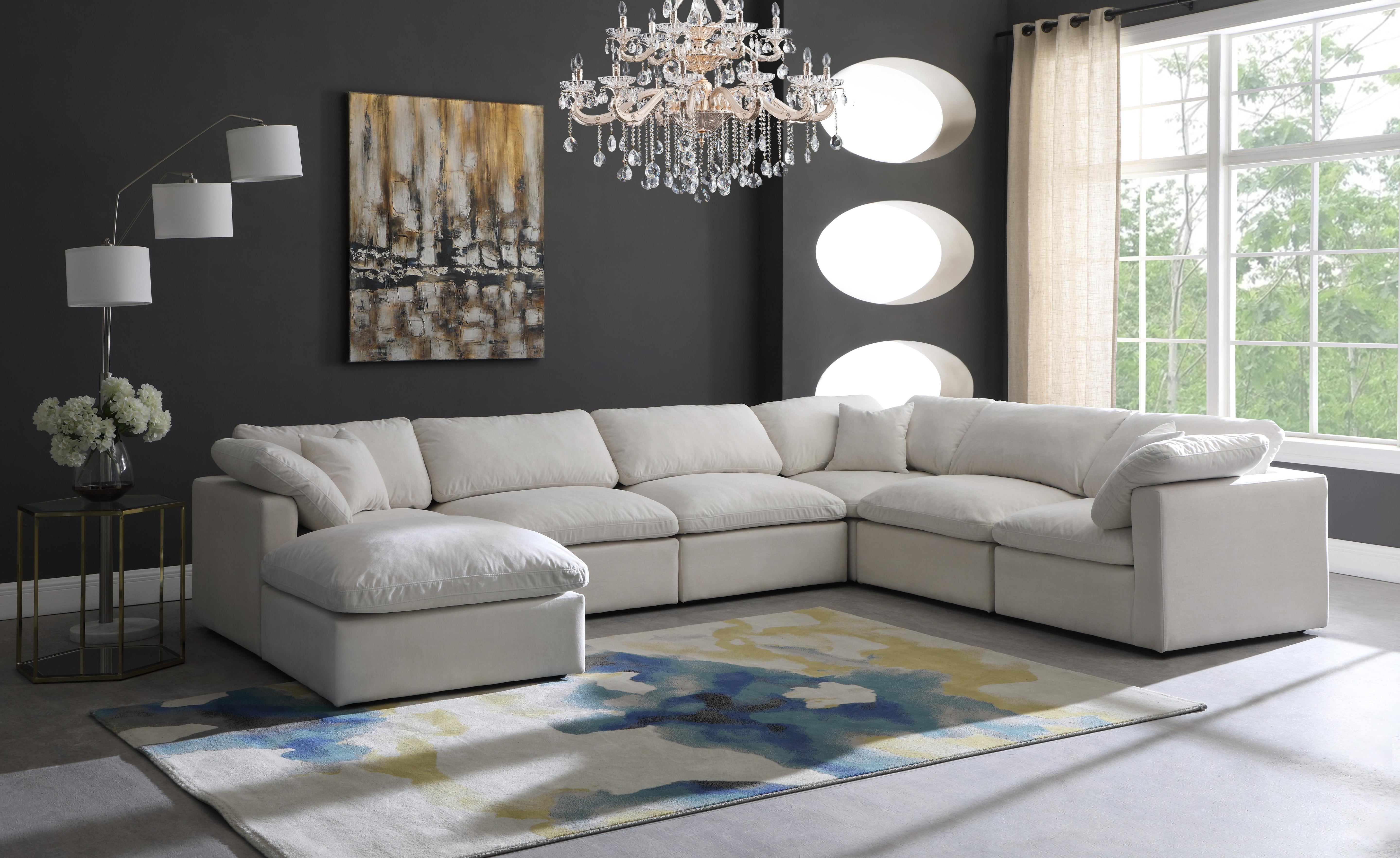 Plush Cream Velvet Standard Cloud Modular Sectional - Luxury Home Furniture (MI)