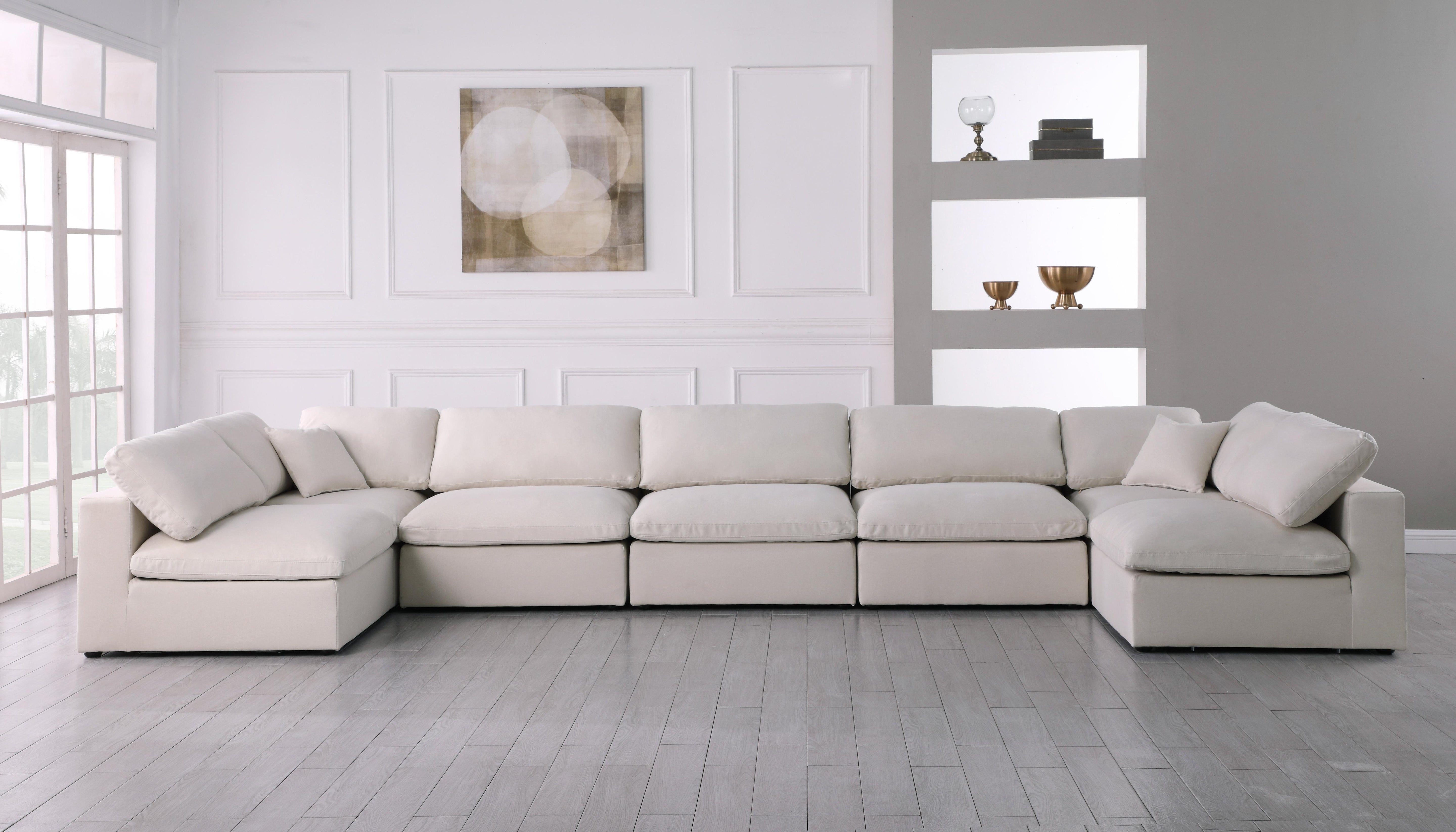 Serene Cream Linen Fabric Deluxe Cloud Modular Sectional - Luxury Home Furniture (MI)