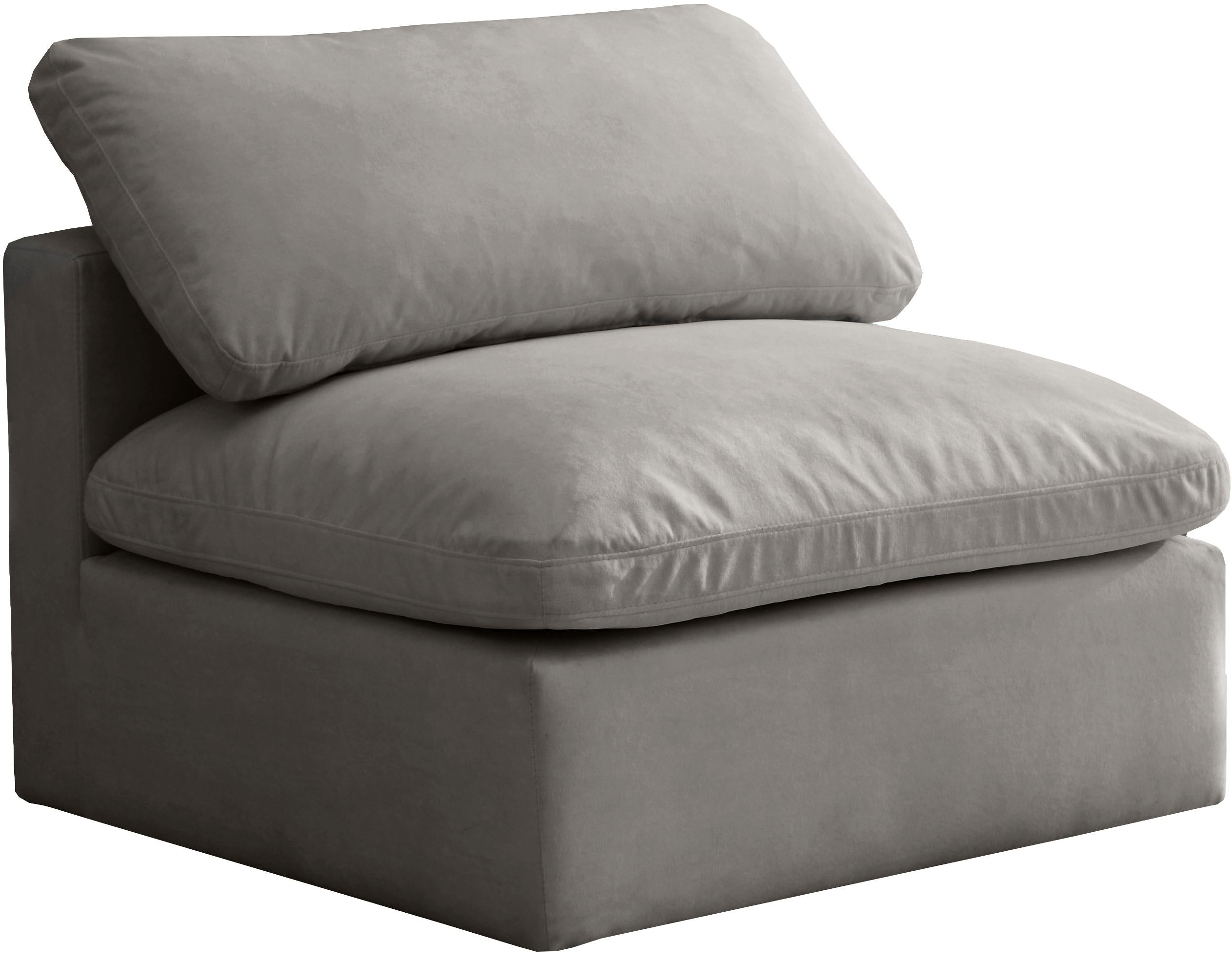 Plush Grey Velvet Standard Cloud Modular Armless Chair - Luxury Home Furniture (MI)