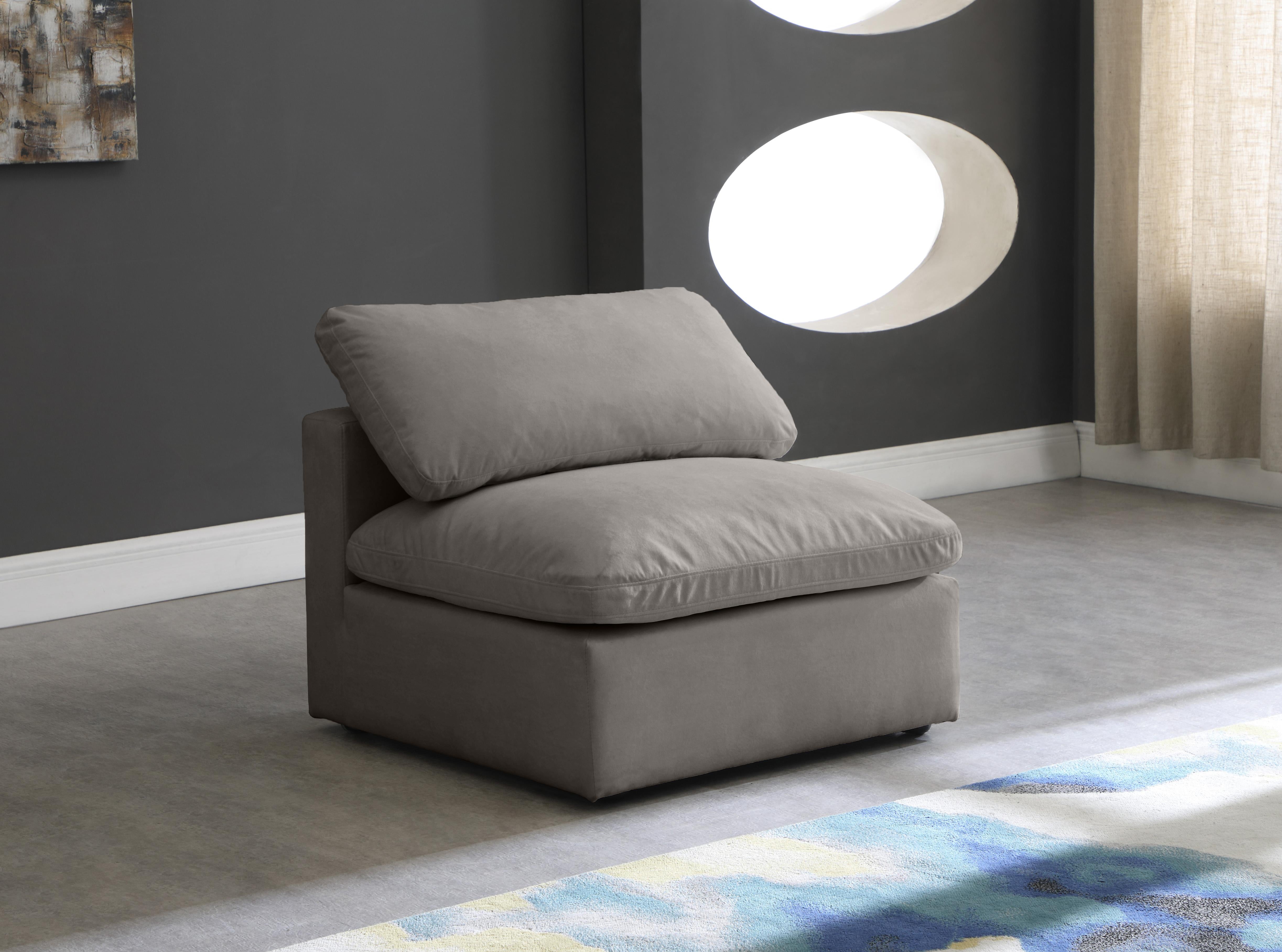 Plush Grey Velvet Standard Cloud Modular Armless Chair - Luxury Home Furniture (MI)