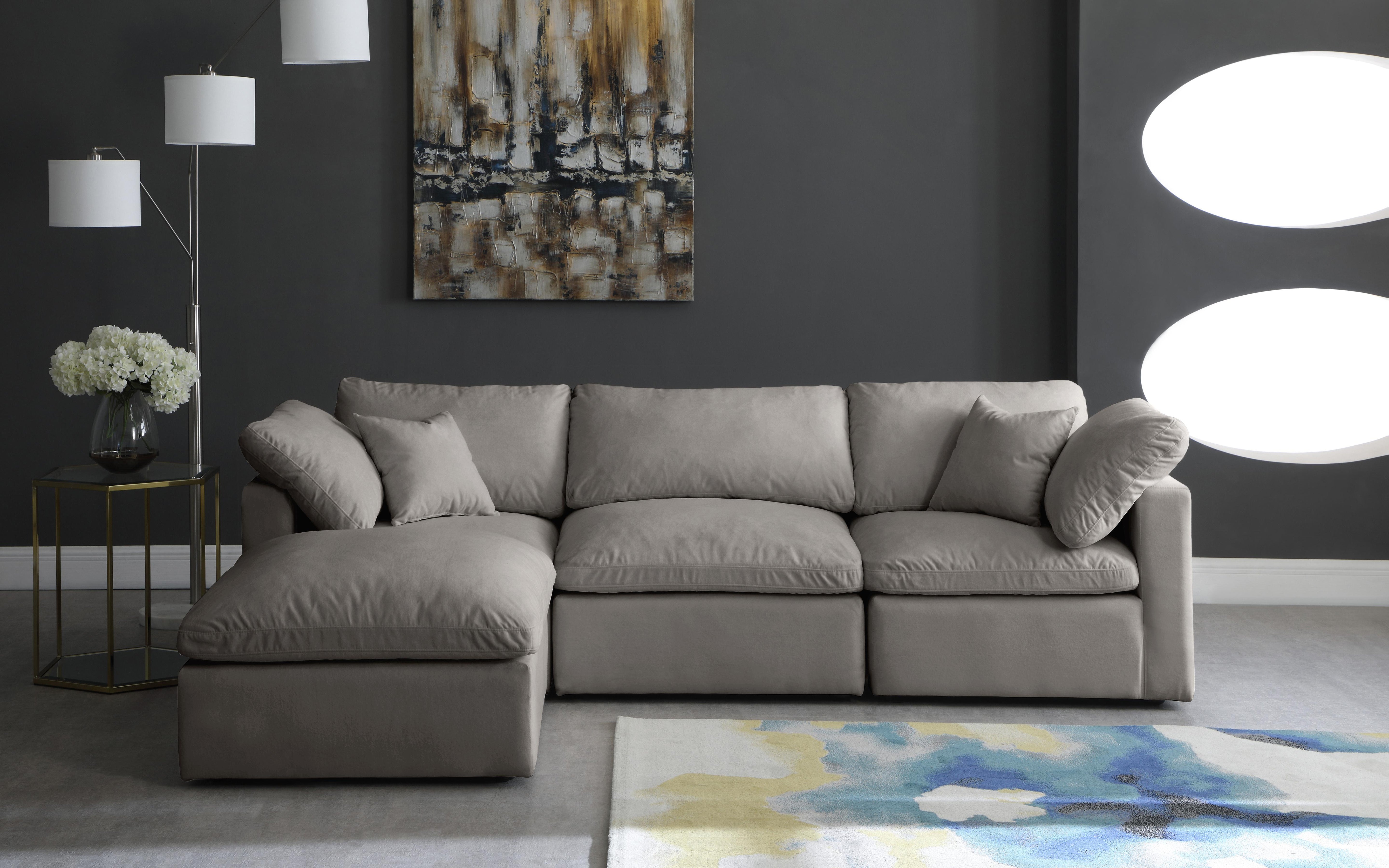 Plush Grey Velvet Standard Cloud Modular Sectional - Luxury Home Furniture (MI)