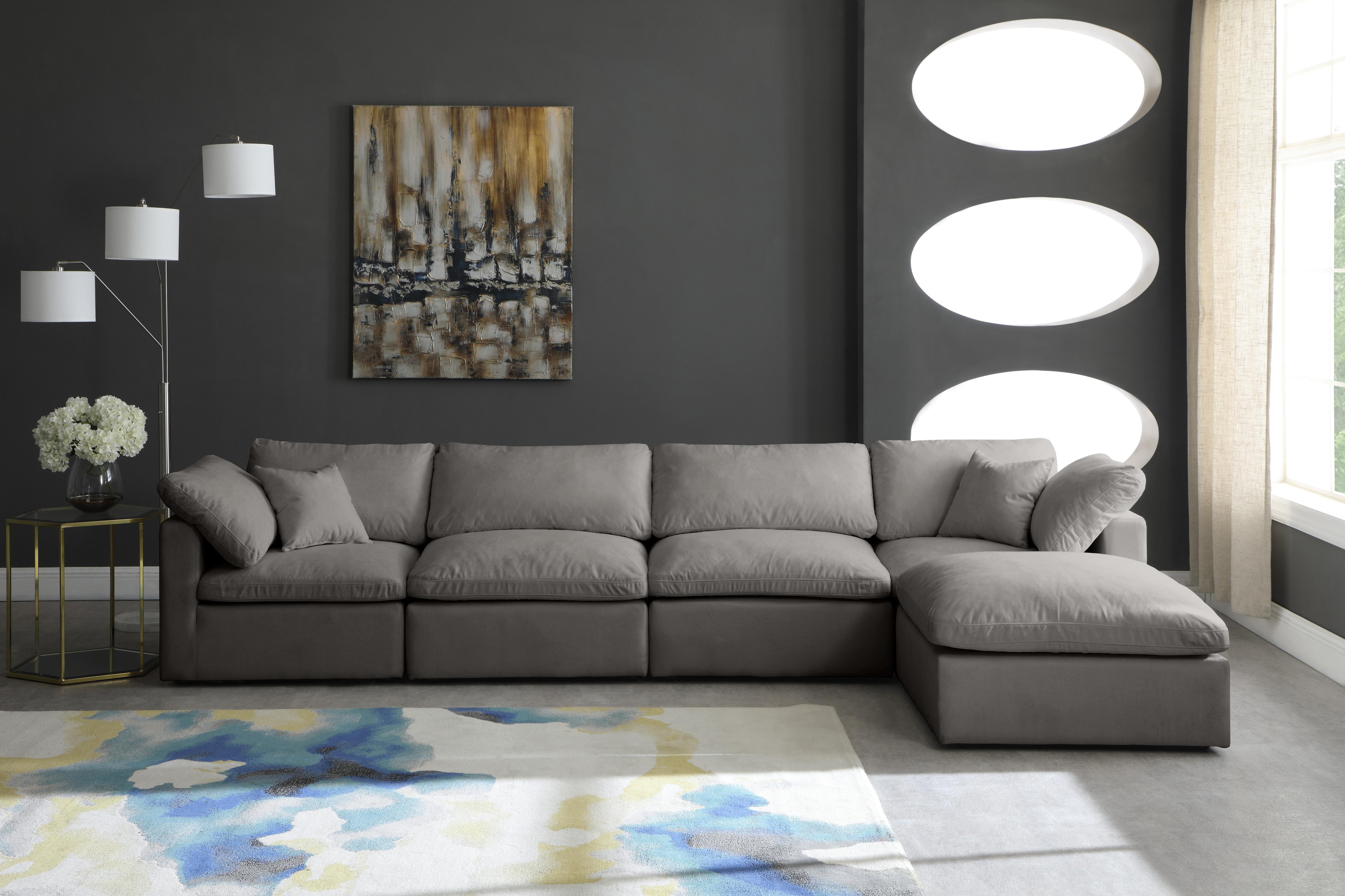 Plush Grey Velvet Standard Cloud Modular Sectional - Luxury Home Furniture (MI)