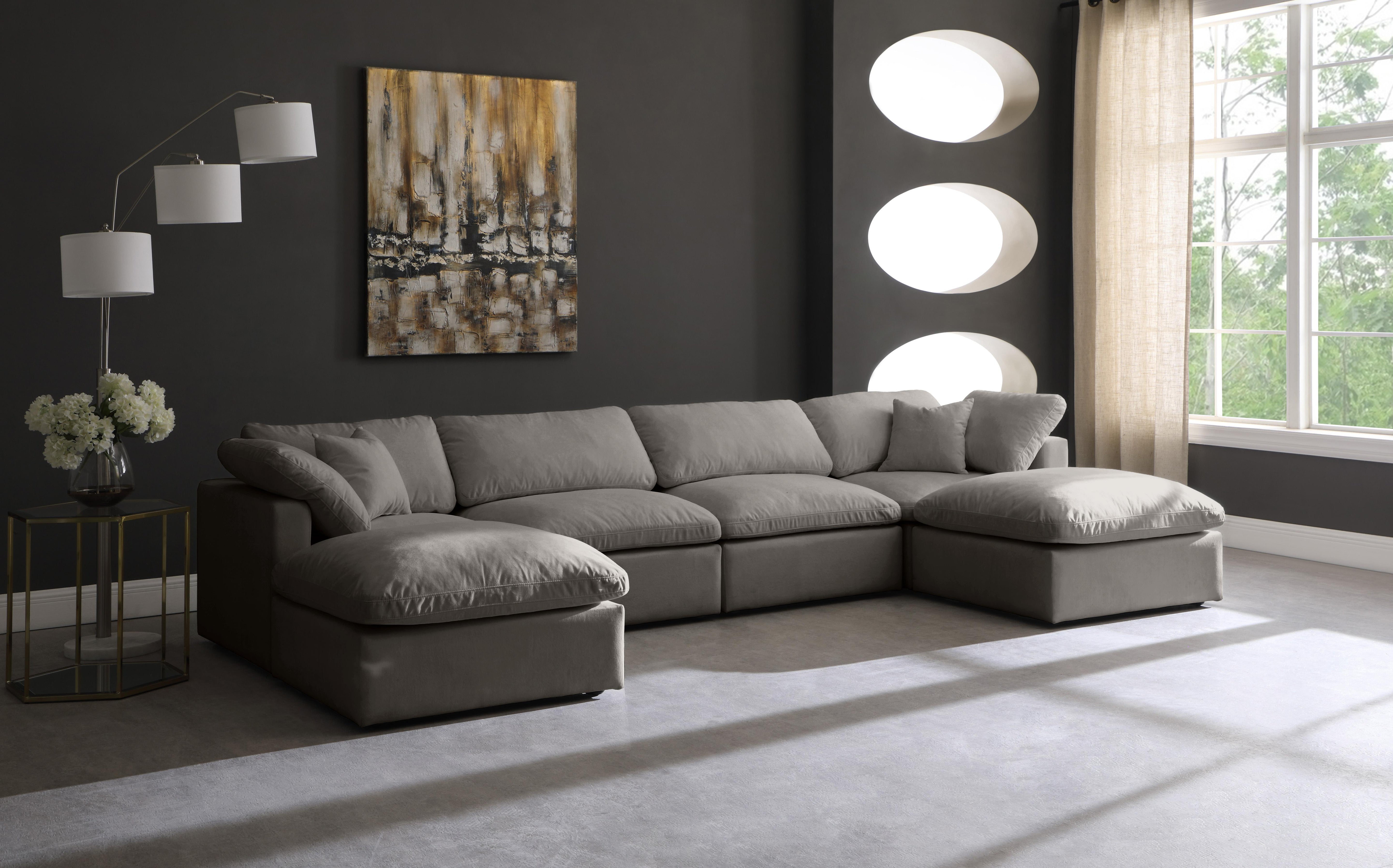 Plush Grey Velvet Standard Cloud Modular Sectional - Luxury Home Furniture (MI)