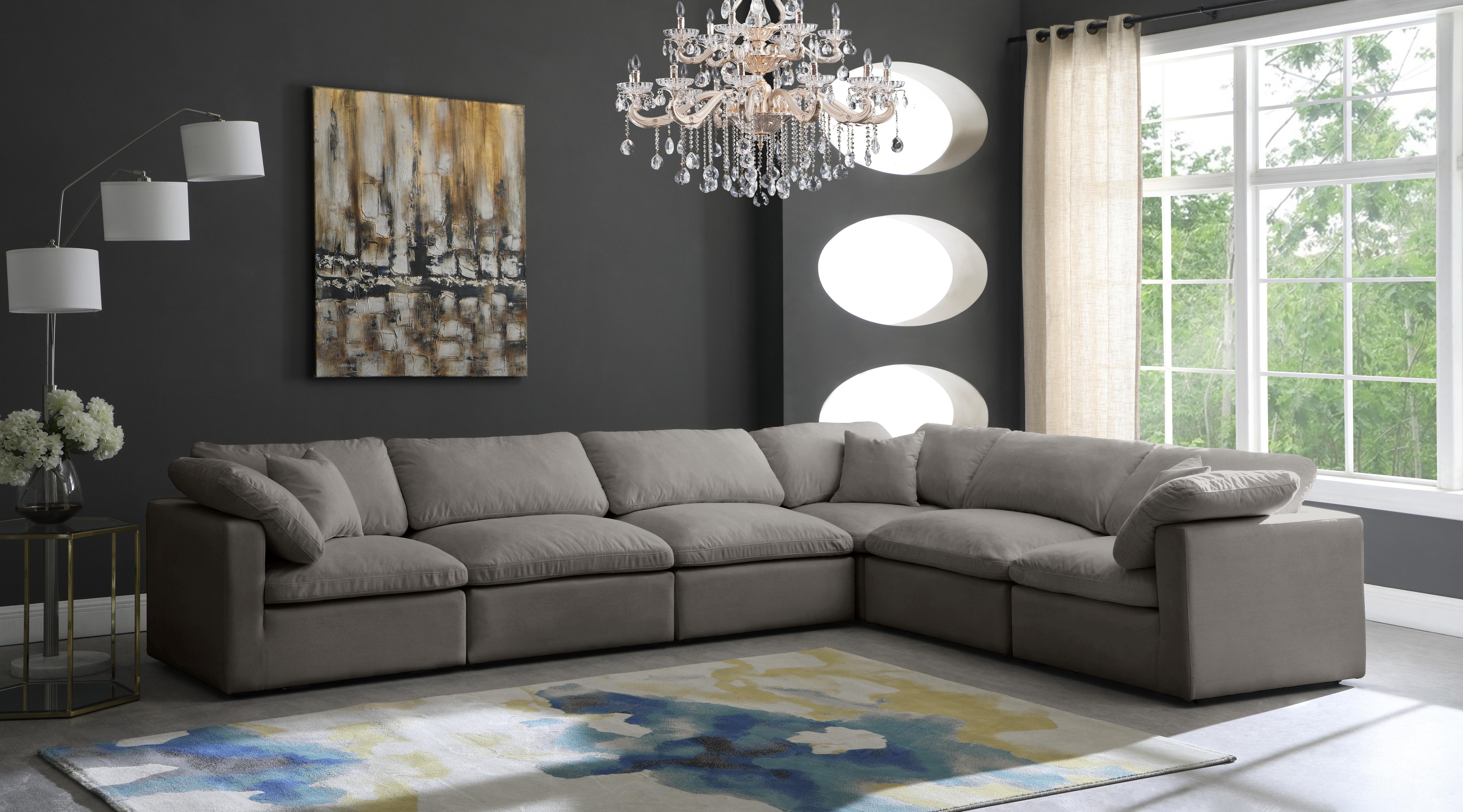 Plush Grey Velvet Standard Cloud Modular Sectional - Luxury Home Furniture (MI)