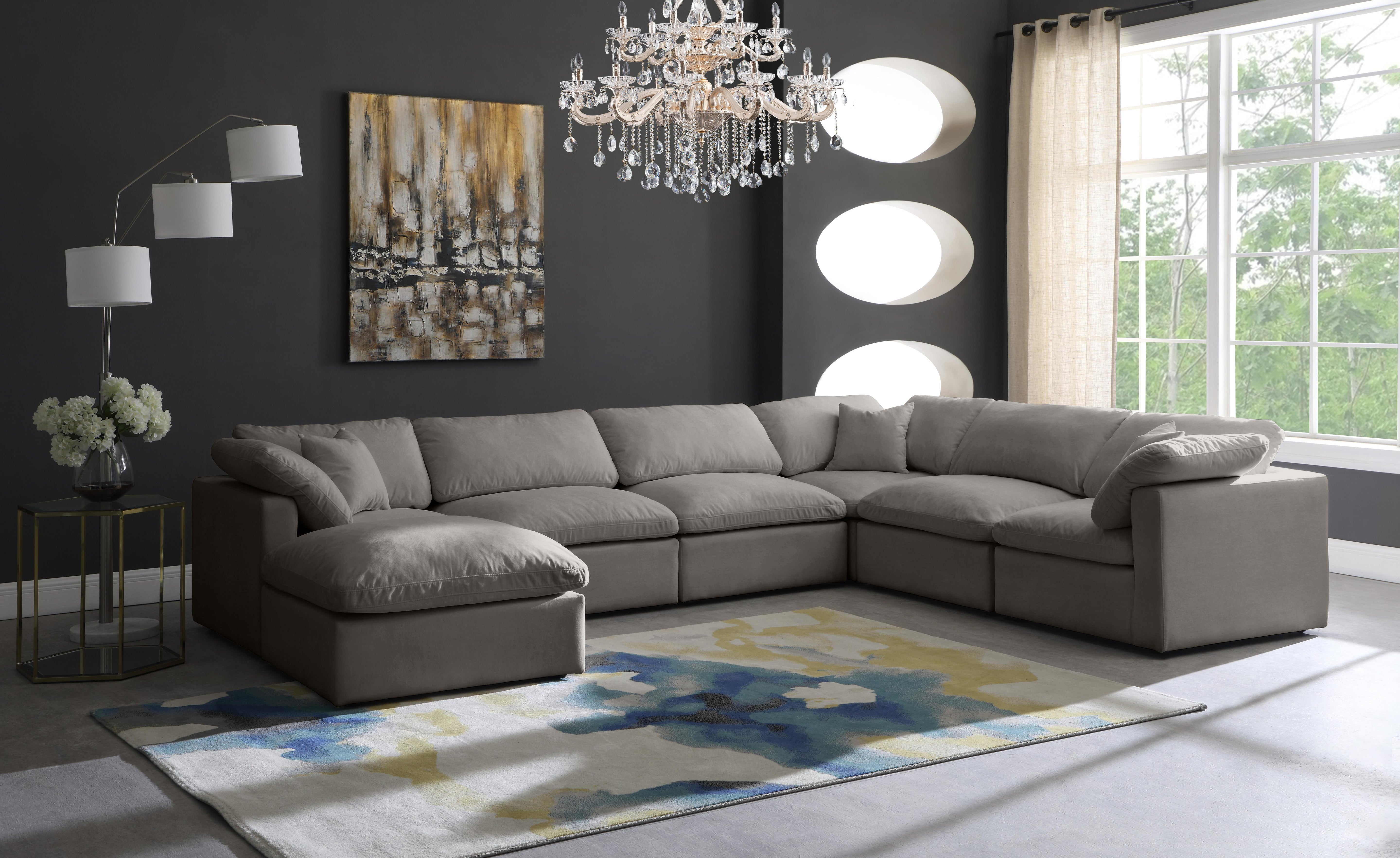 Plush Grey Velvet Standard Cloud Modular Sectional - Luxury Home Furniture (MI)