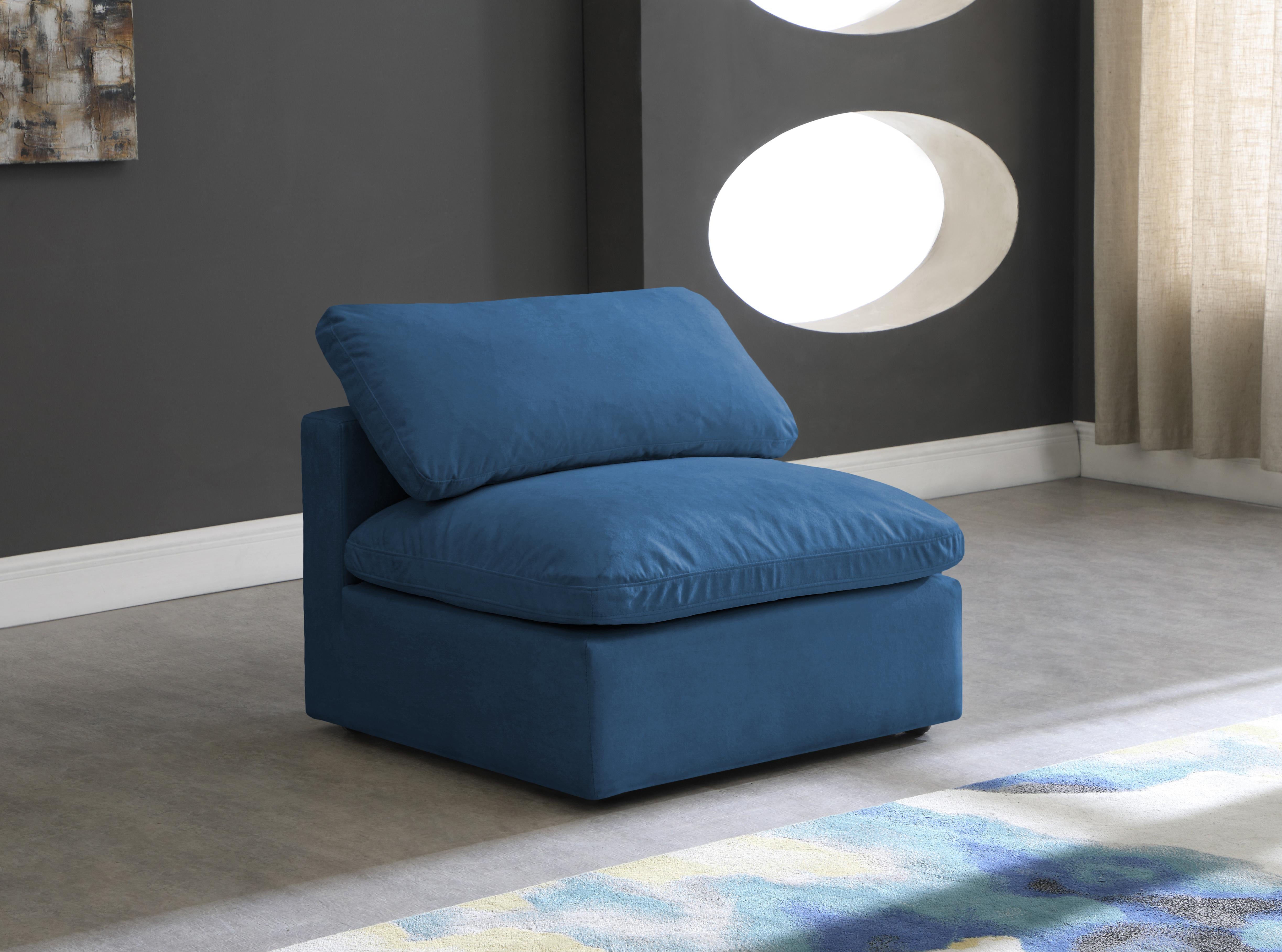 Plush Navy Velvet Standard Cloud Modular Armless Chair - Luxury Home Furniture (MI)