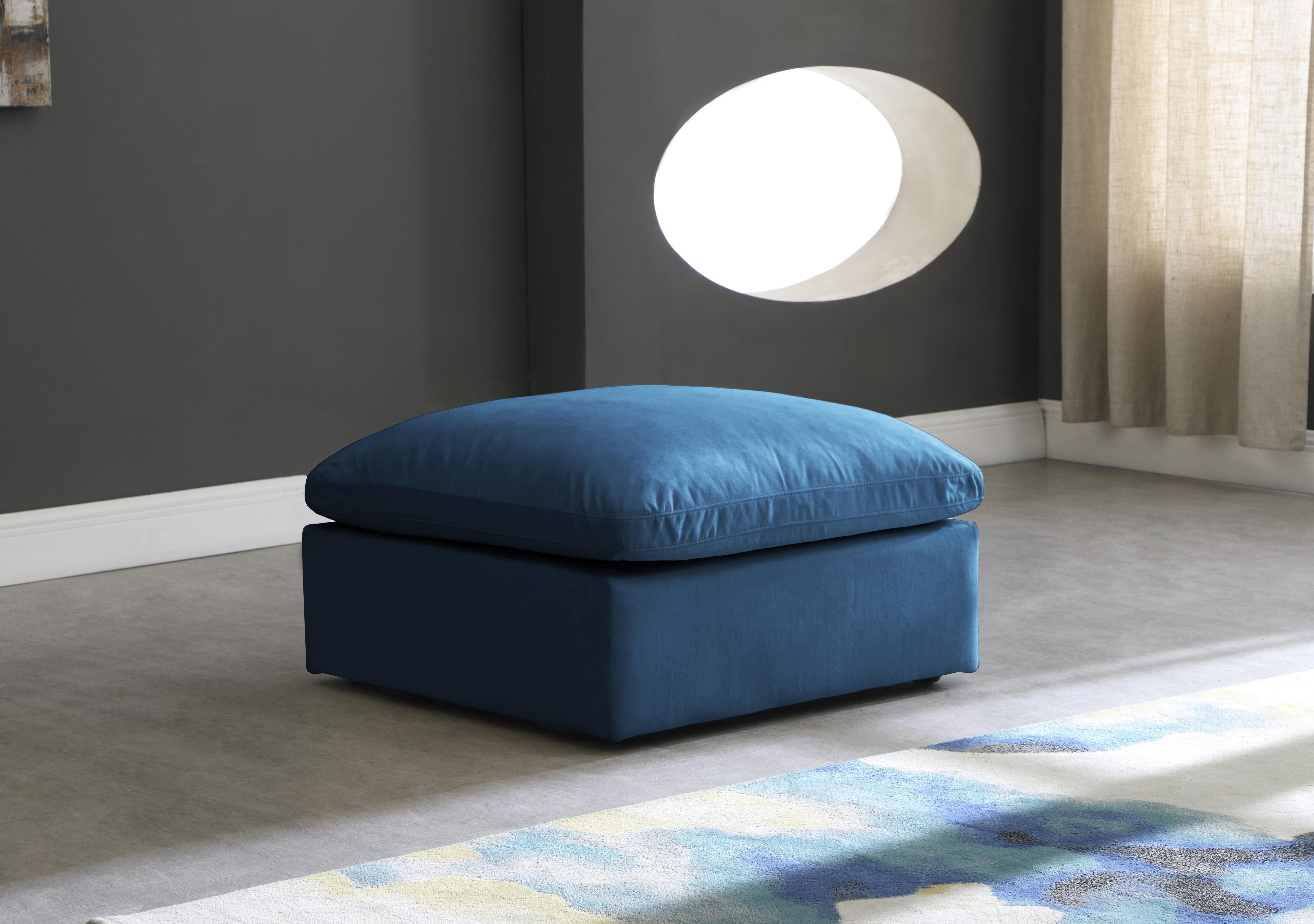 Plush Navy Velvet Standard Cloud Modular Ottoman - Luxury Home Furniture (MI)