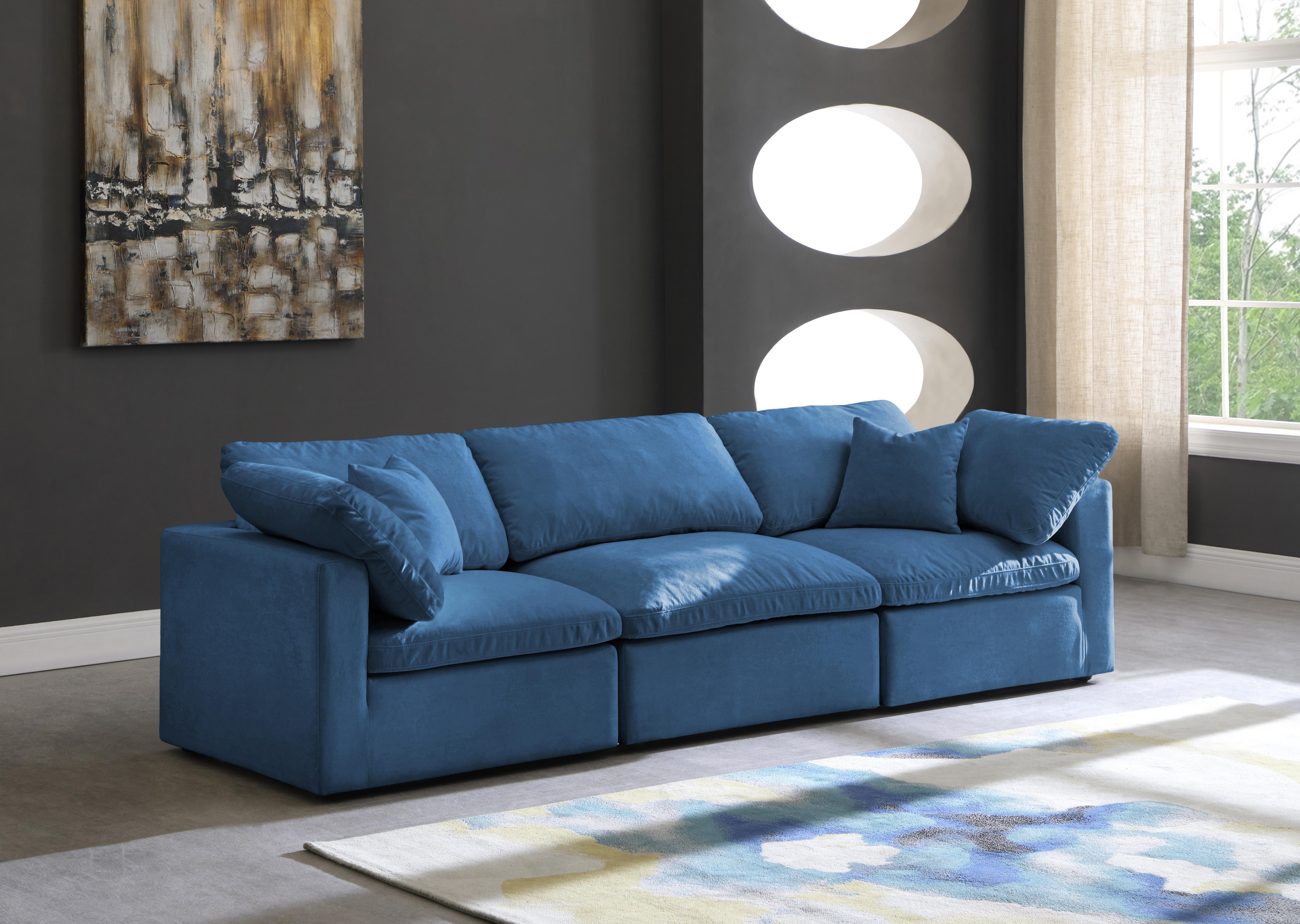 Plush Navy Velvet Standard Cloud Modular Sofa - Luxury Home Furniture (MI)