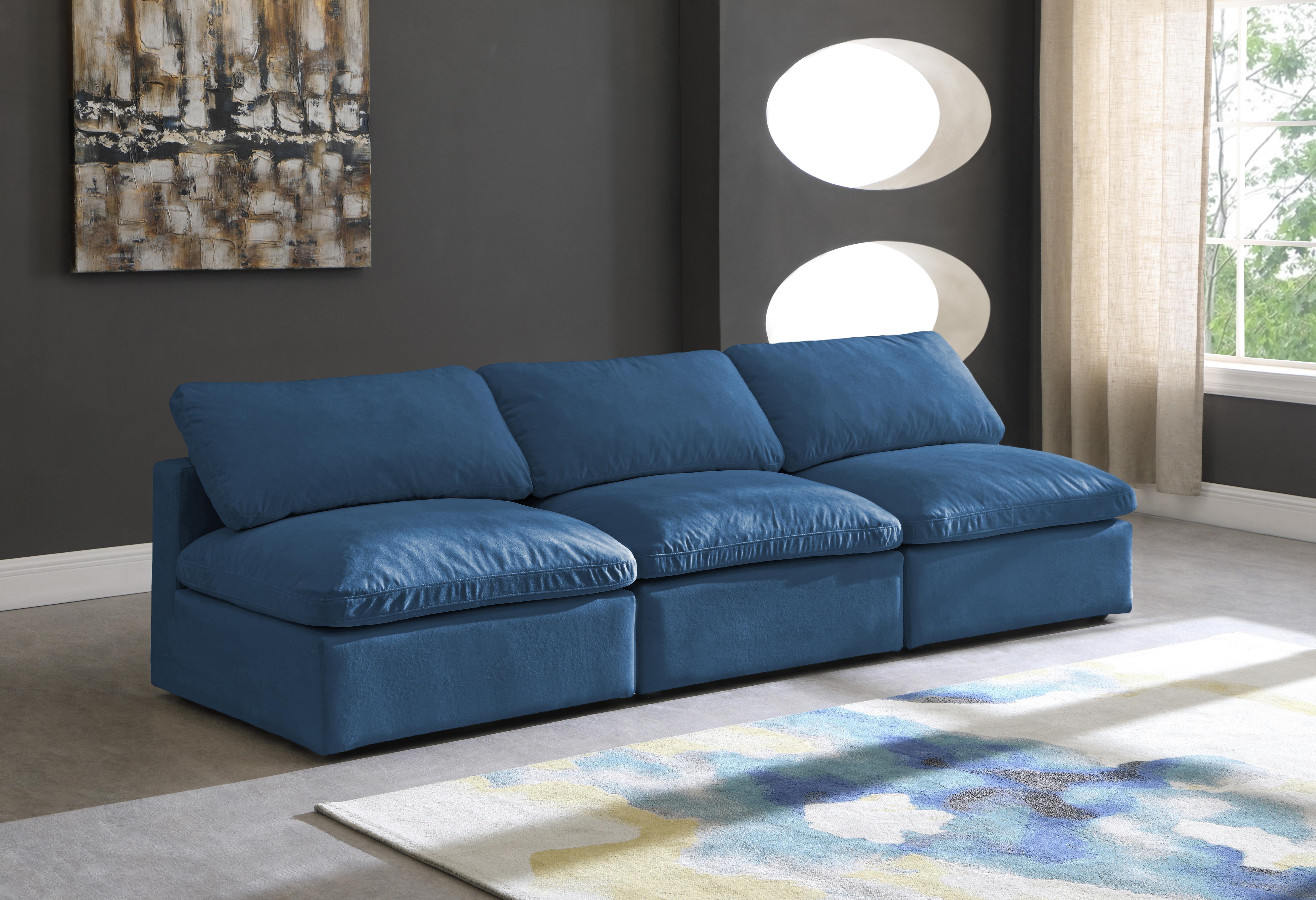 Plush Navy Velvet Standard Cloud Modular Sofa - Luxury Home Furniture (MI)