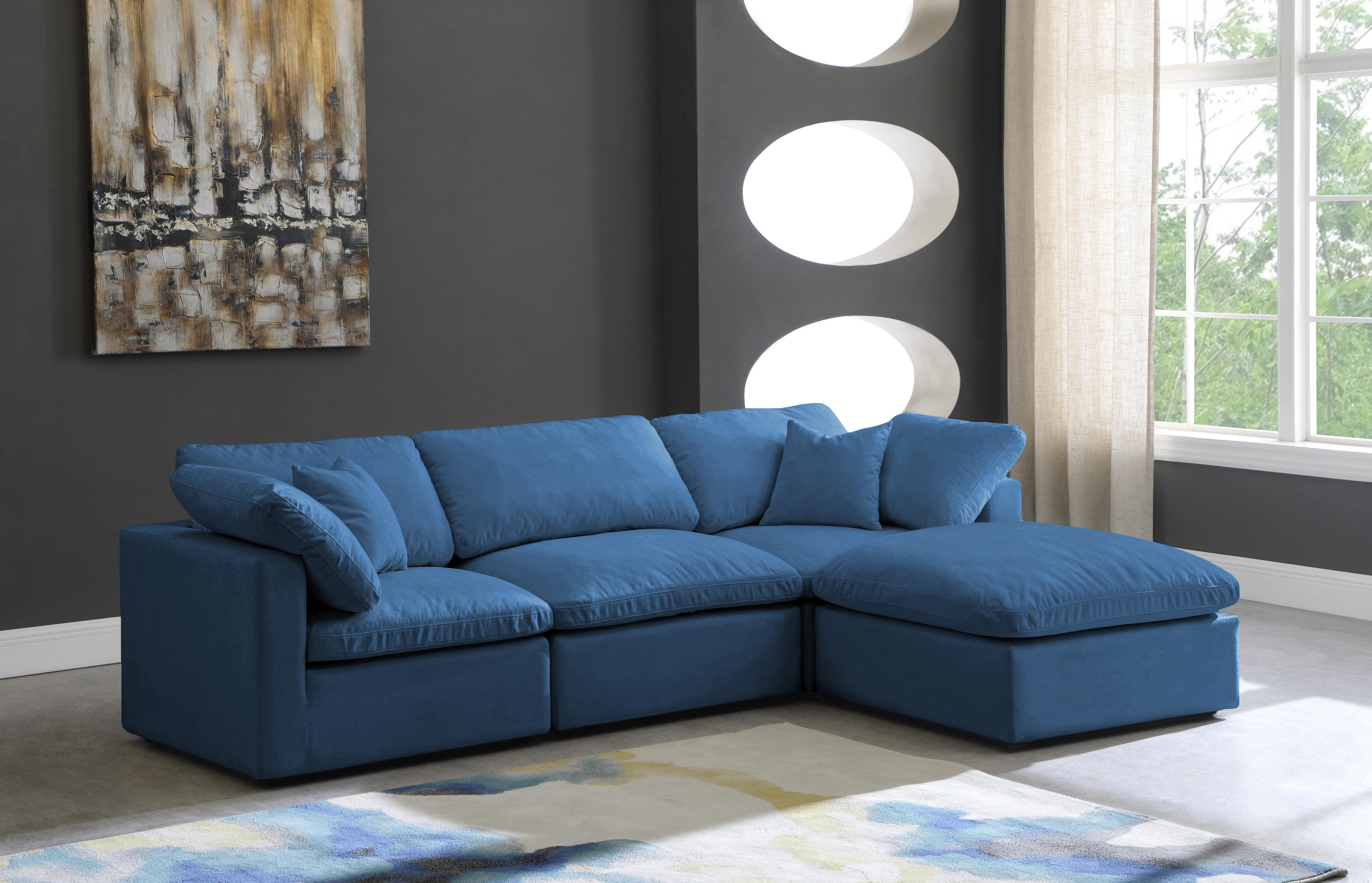 Plush Navy Velvet Standard Cloud Modular Sectional - Luxury Home Furniture (MI)