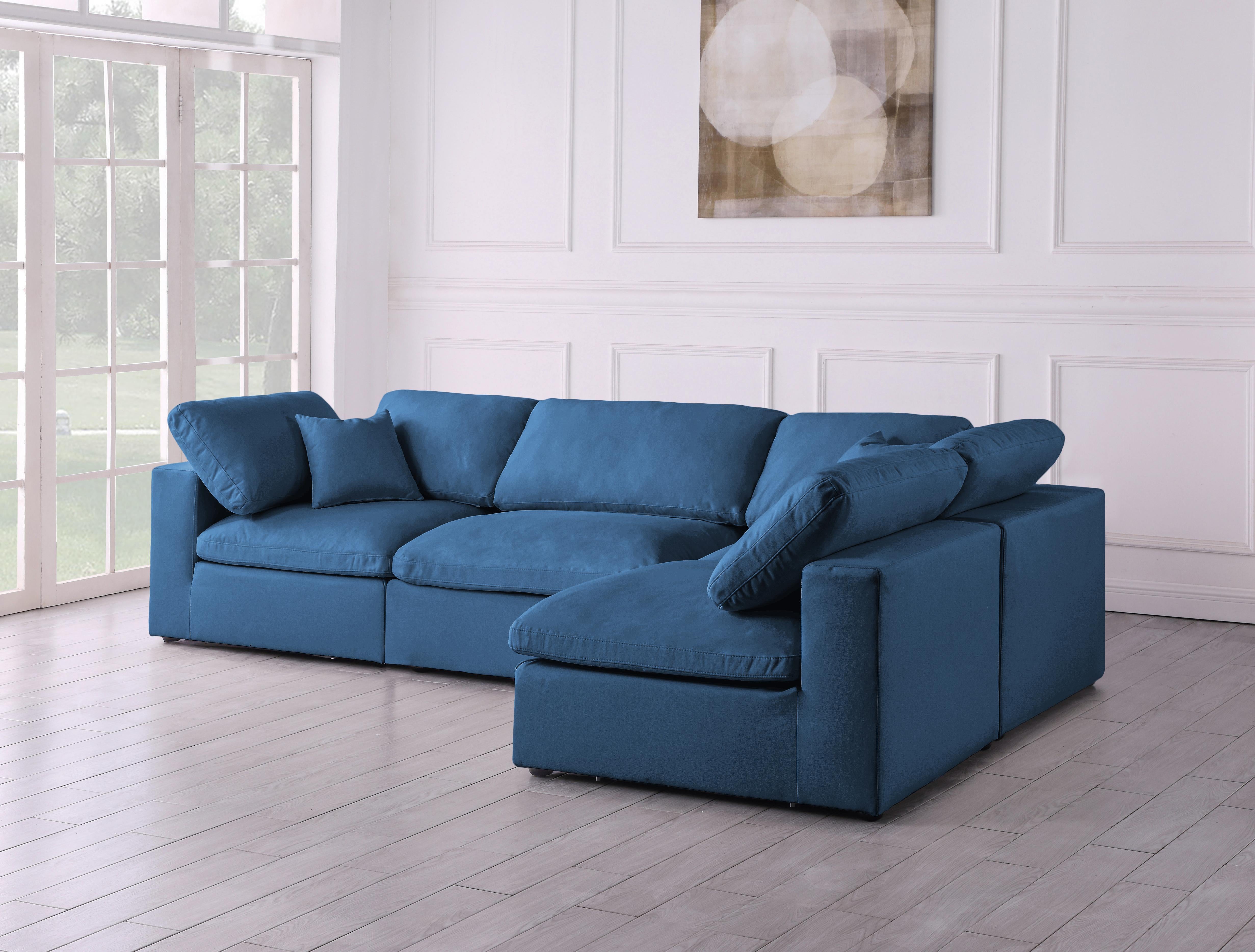 Plush Navy Velvet Standard Cloud Modular Sectional - Luxury Home Furniture (MI)