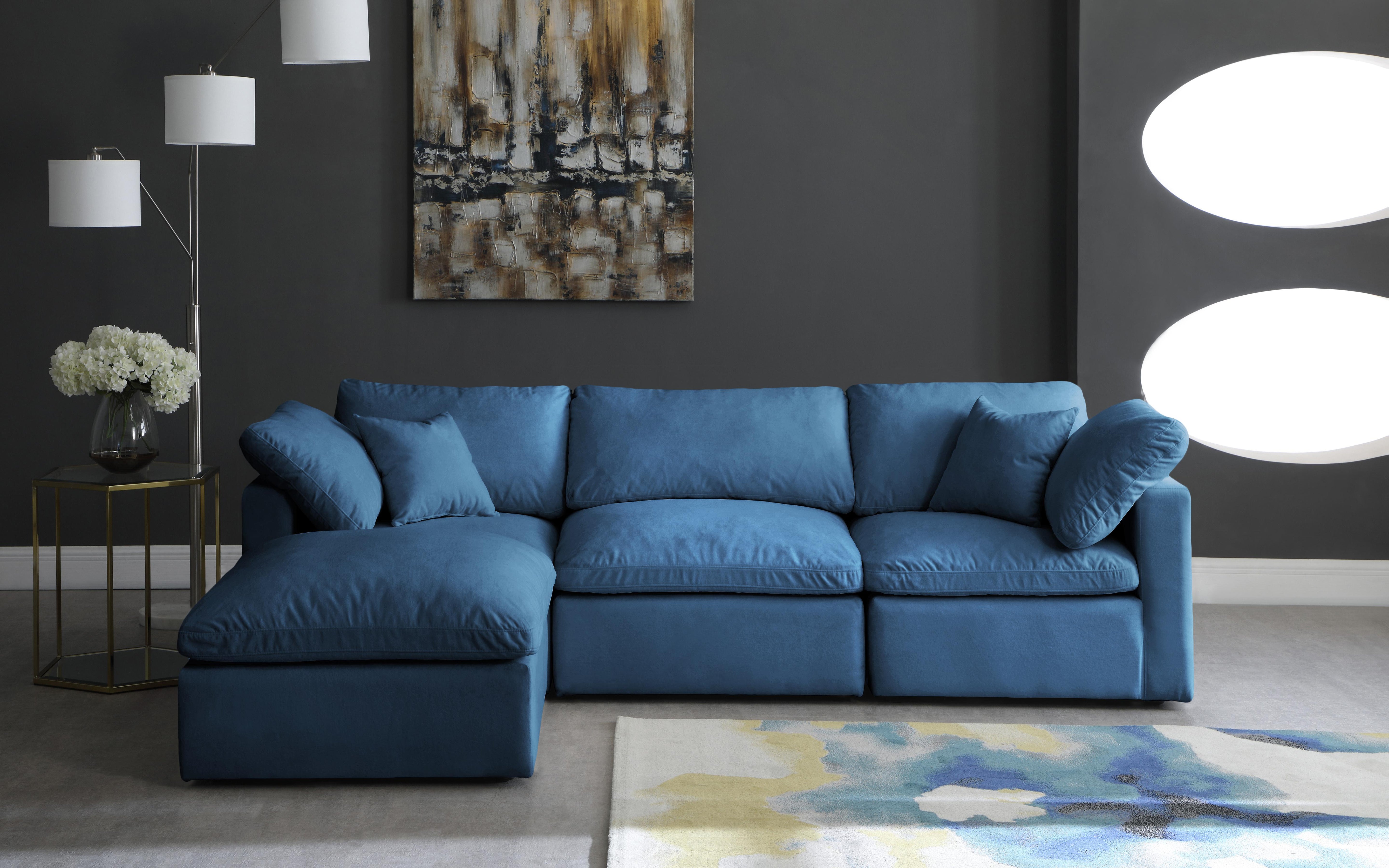Plush Navy Velvet Standard Cloud Modular Sectional - Luxury Home Furniture (MI)