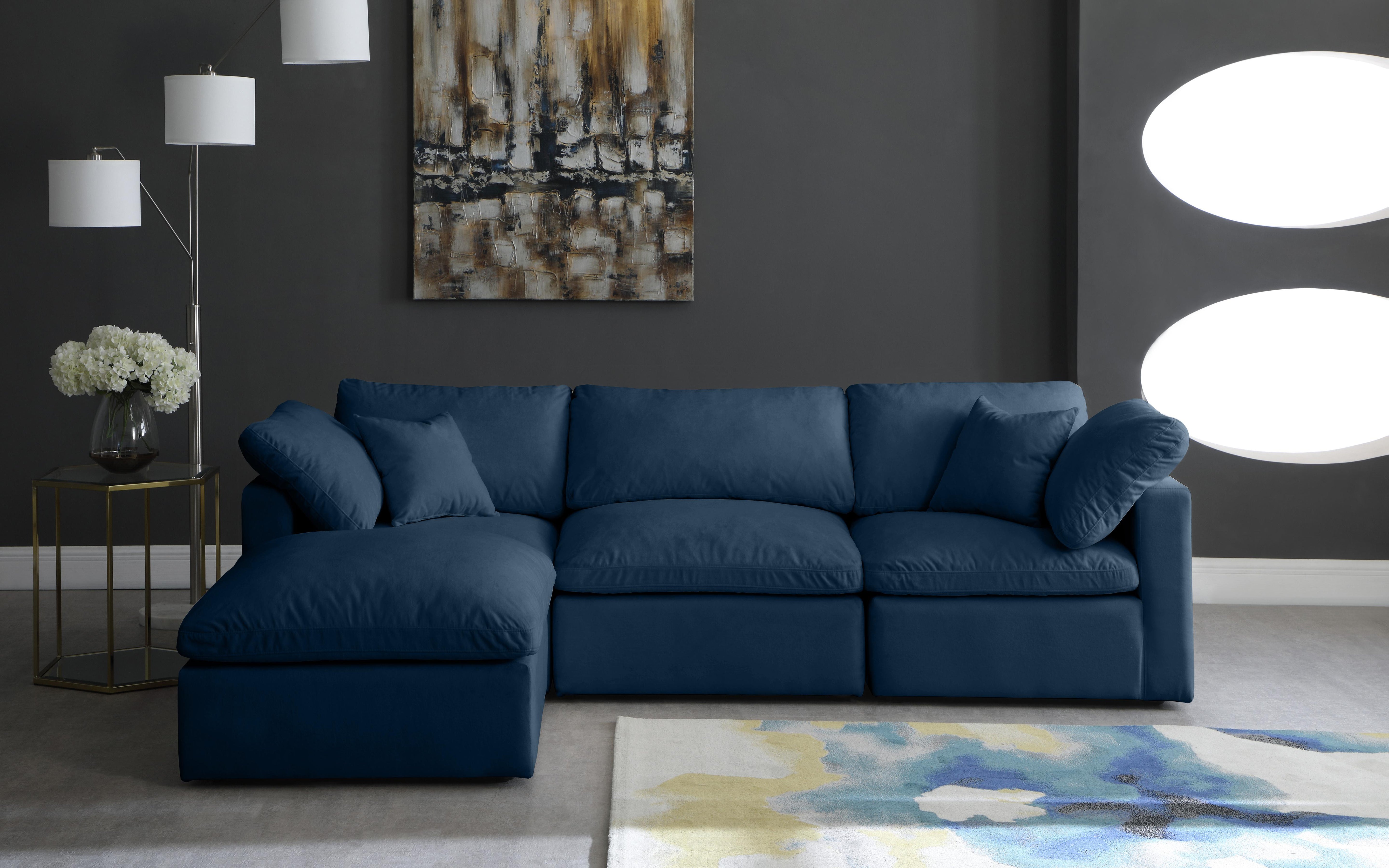 Plush Navy Velvet Standard Cloud Modular Sectional - Luxury Home Furniture (MI)