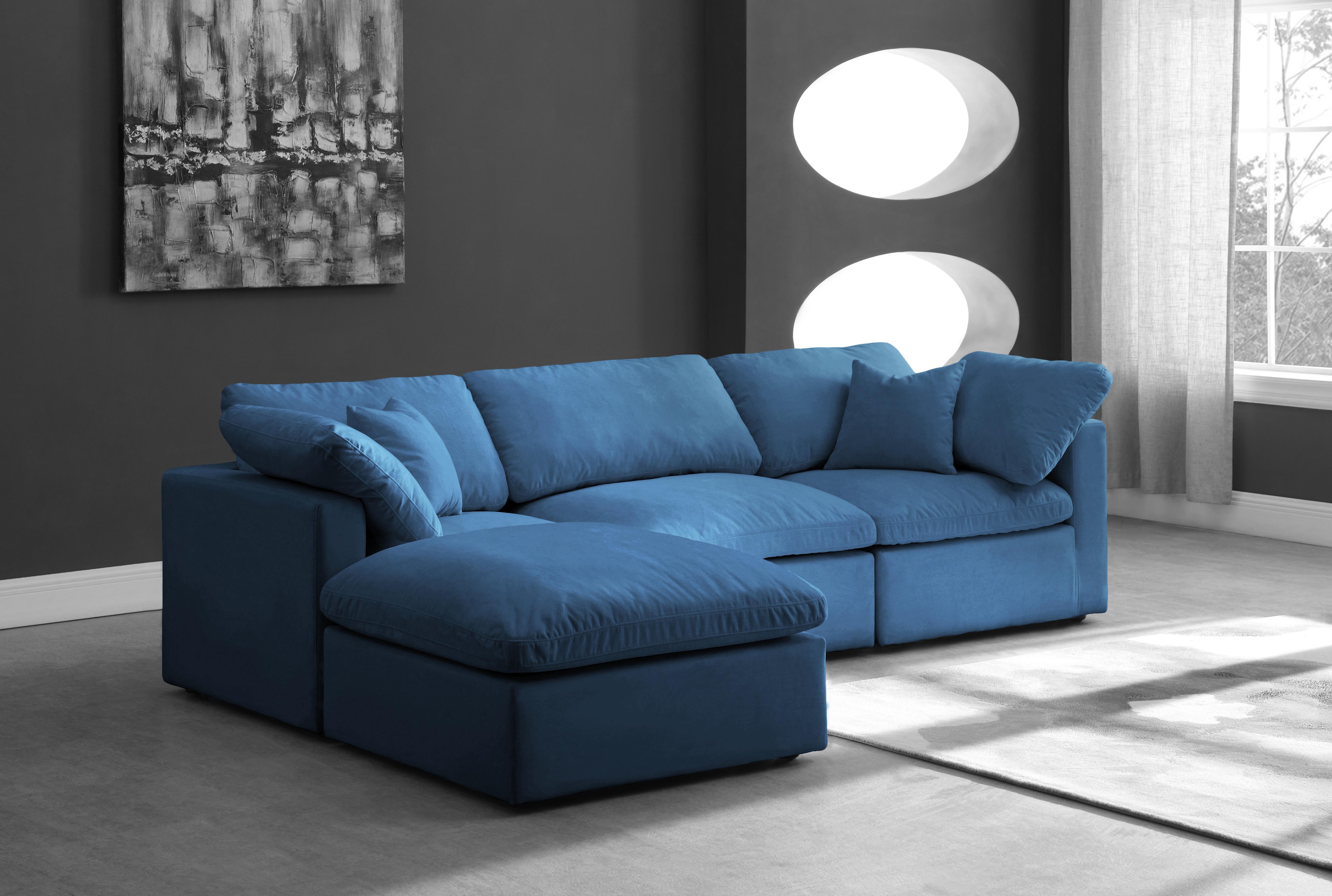 Plush Navy Velvet Standard Cloud Modular Sectional - Luxury Home Furniture (MI)