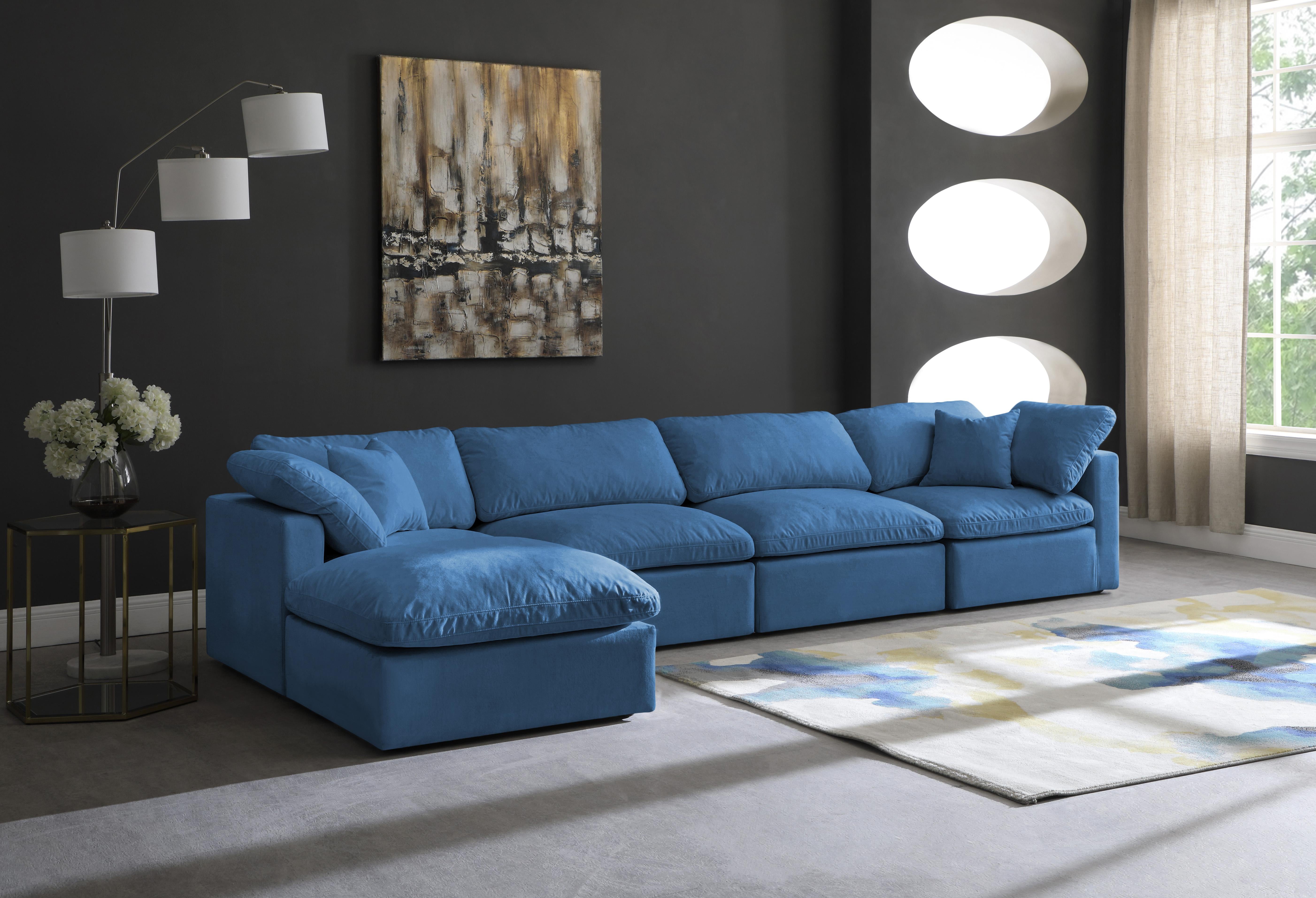 Plush Navy Velvet Standard Cloud Modular Sectional - Luxury Home Furniture (MI)