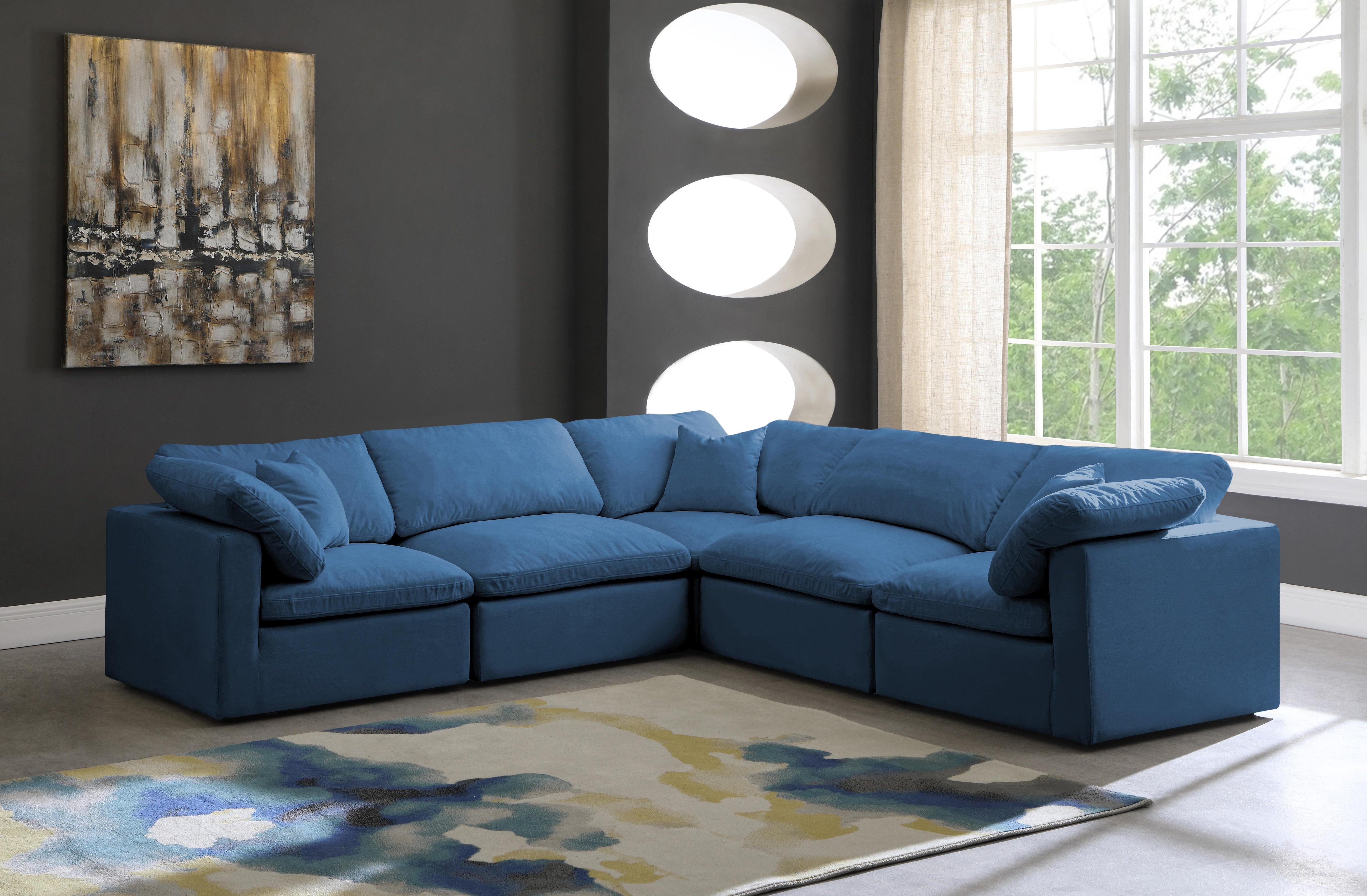 Plush Navy Velvet Standard Cloud Modular Sectional - Luxury Home Furniture (MI)