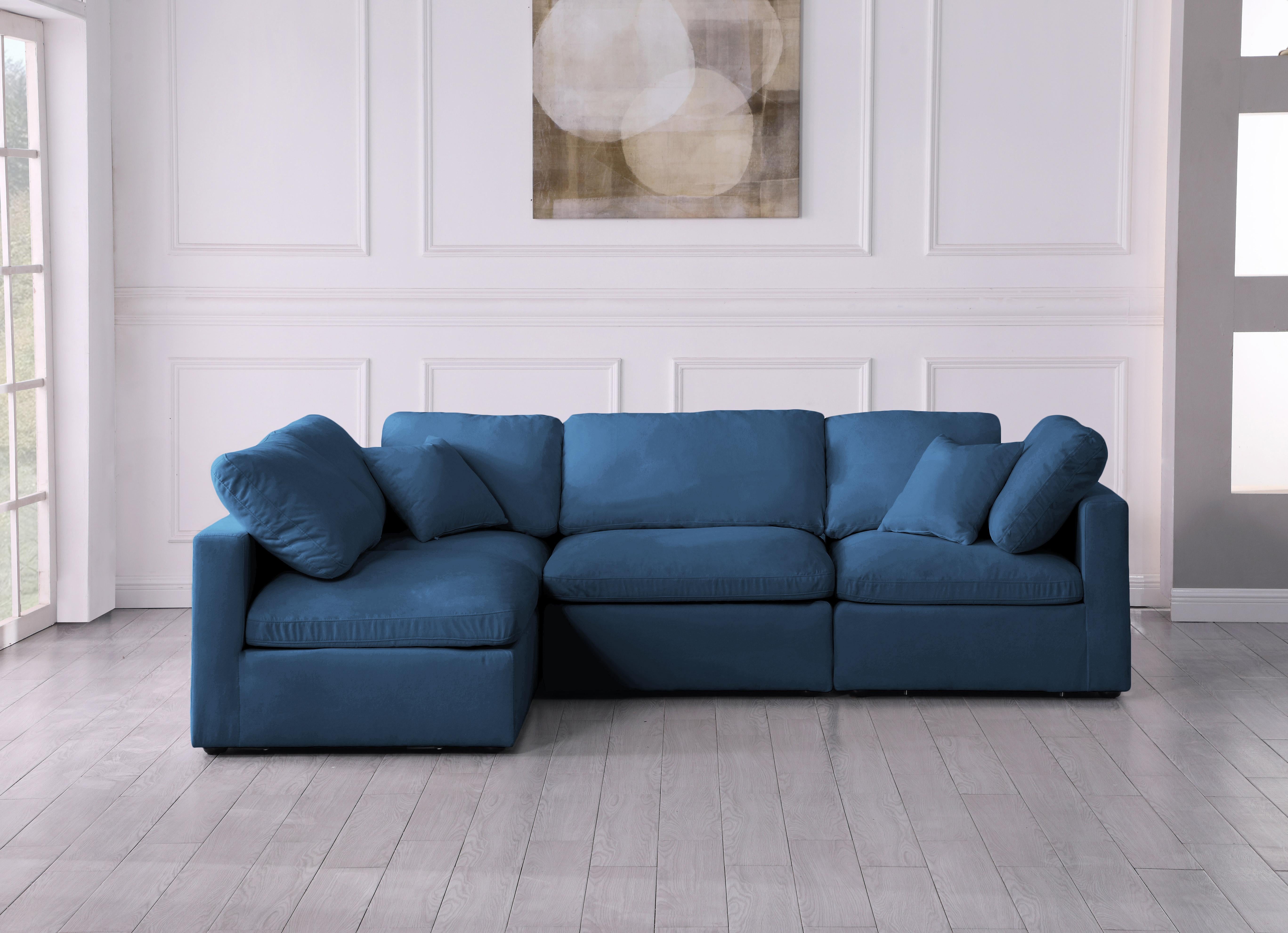 Plush Navy Velvet Standard Cloud Modular Sectional - Luxury Home Furniture (MI)