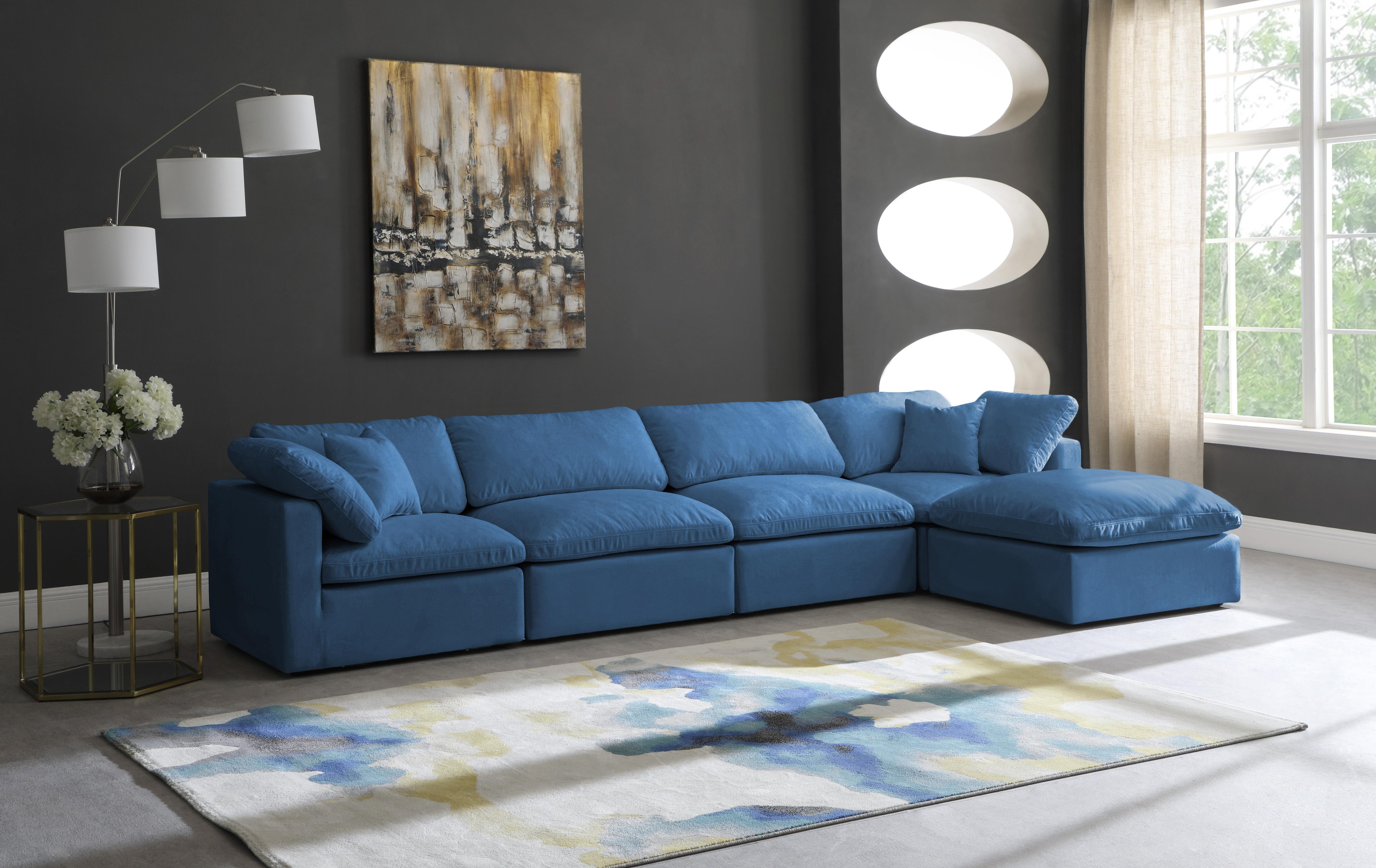 Plush Navy Velvet Standard Cloud Modular Sectional - Luxury Home Furniture (MI)