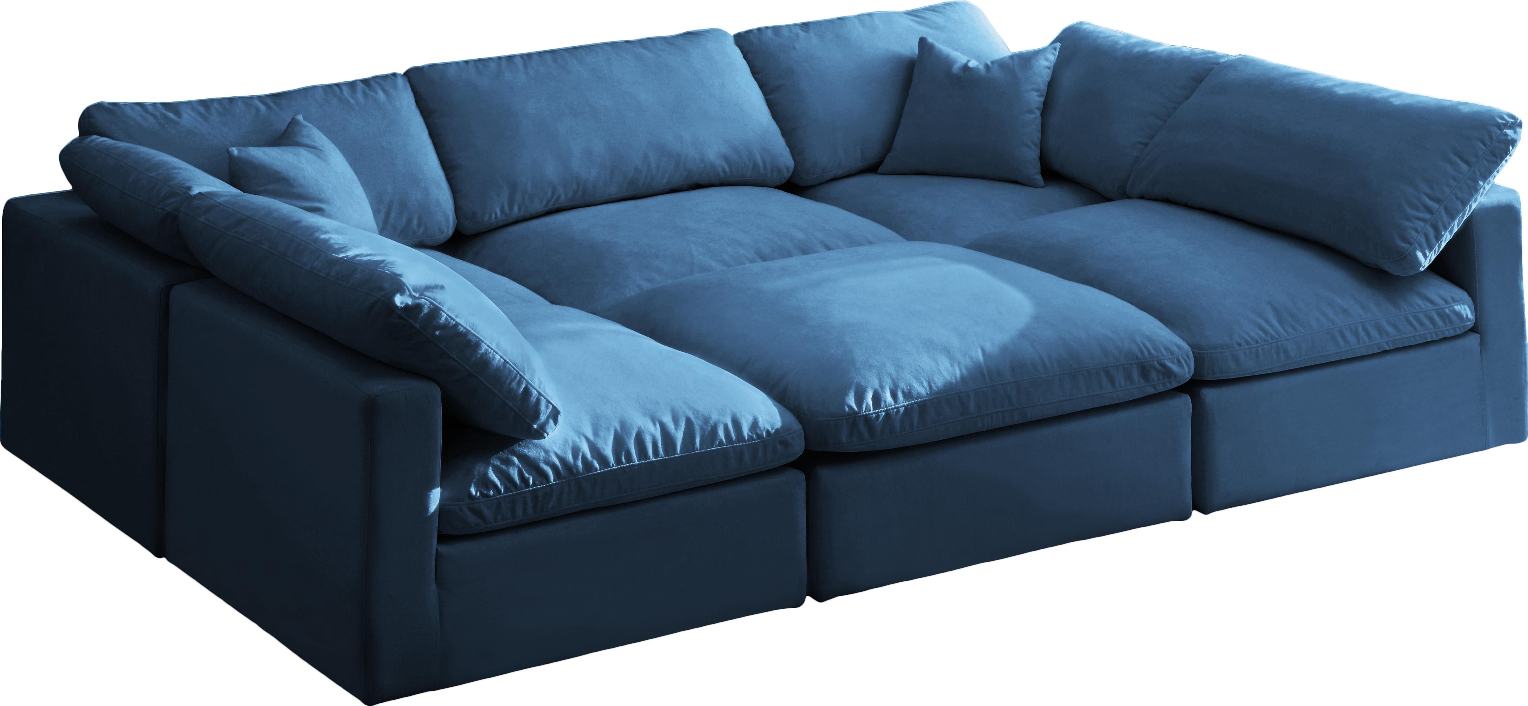 Plush Navy Velvet Standard Cloud Modular Sectional - Luxury Home Furniture (MI)