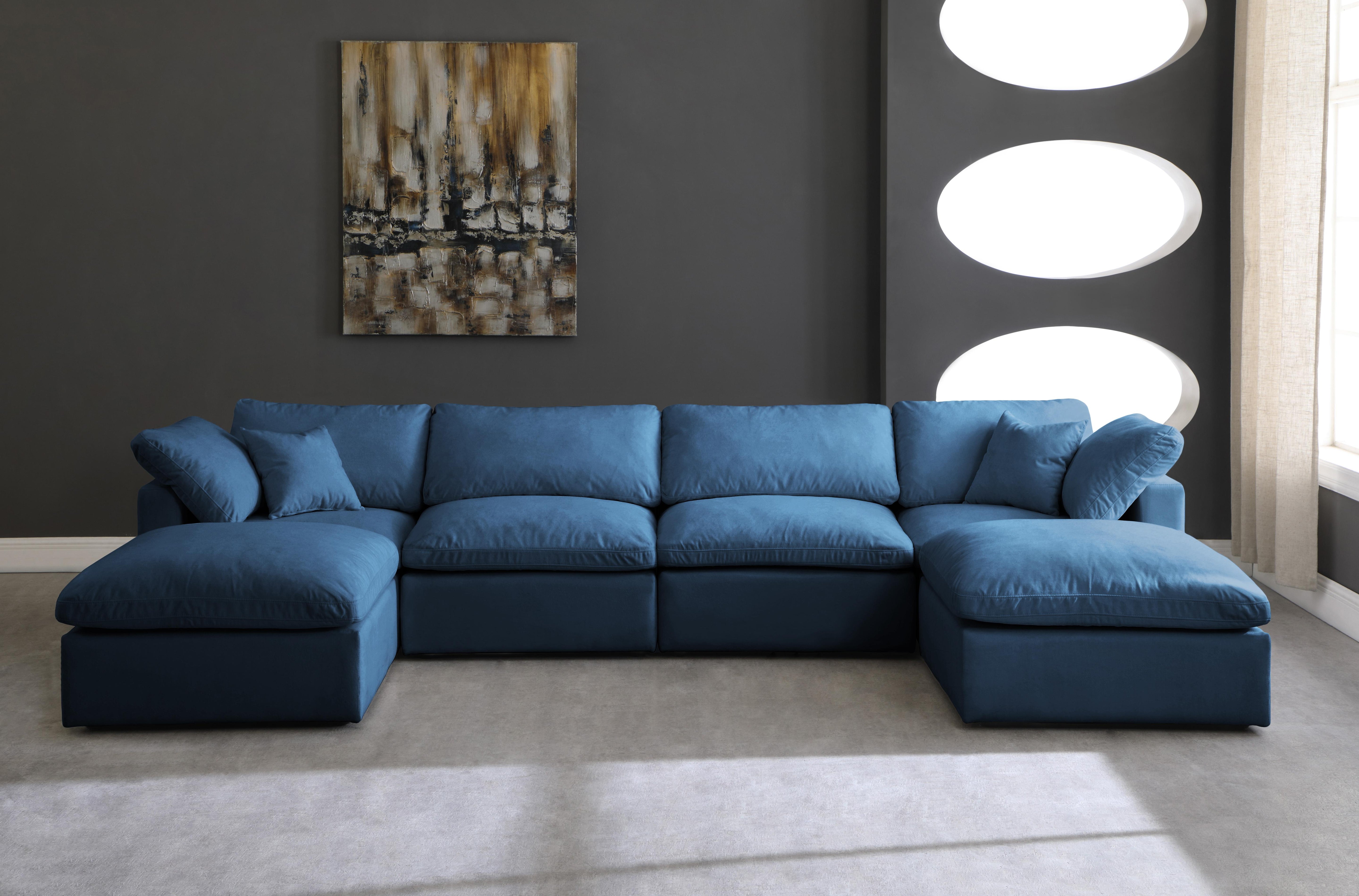 Plush Navy Velvet Standard Cloud Modular Sectional - Luxury Home Furniture (MI)
