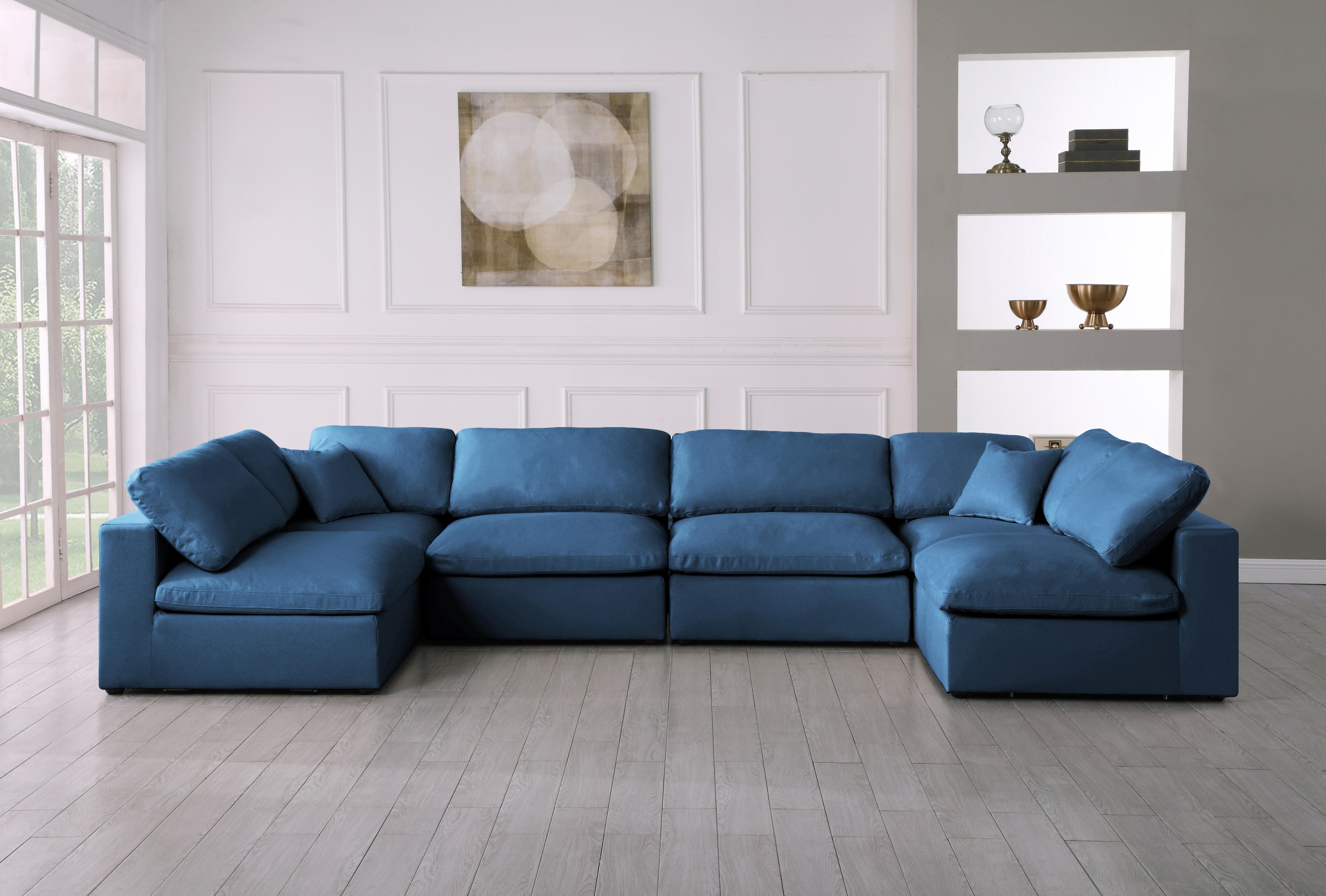 Plush Navy Velvet Standard Cloud Modular Sectional - Luxury Home Furniture (MI)
