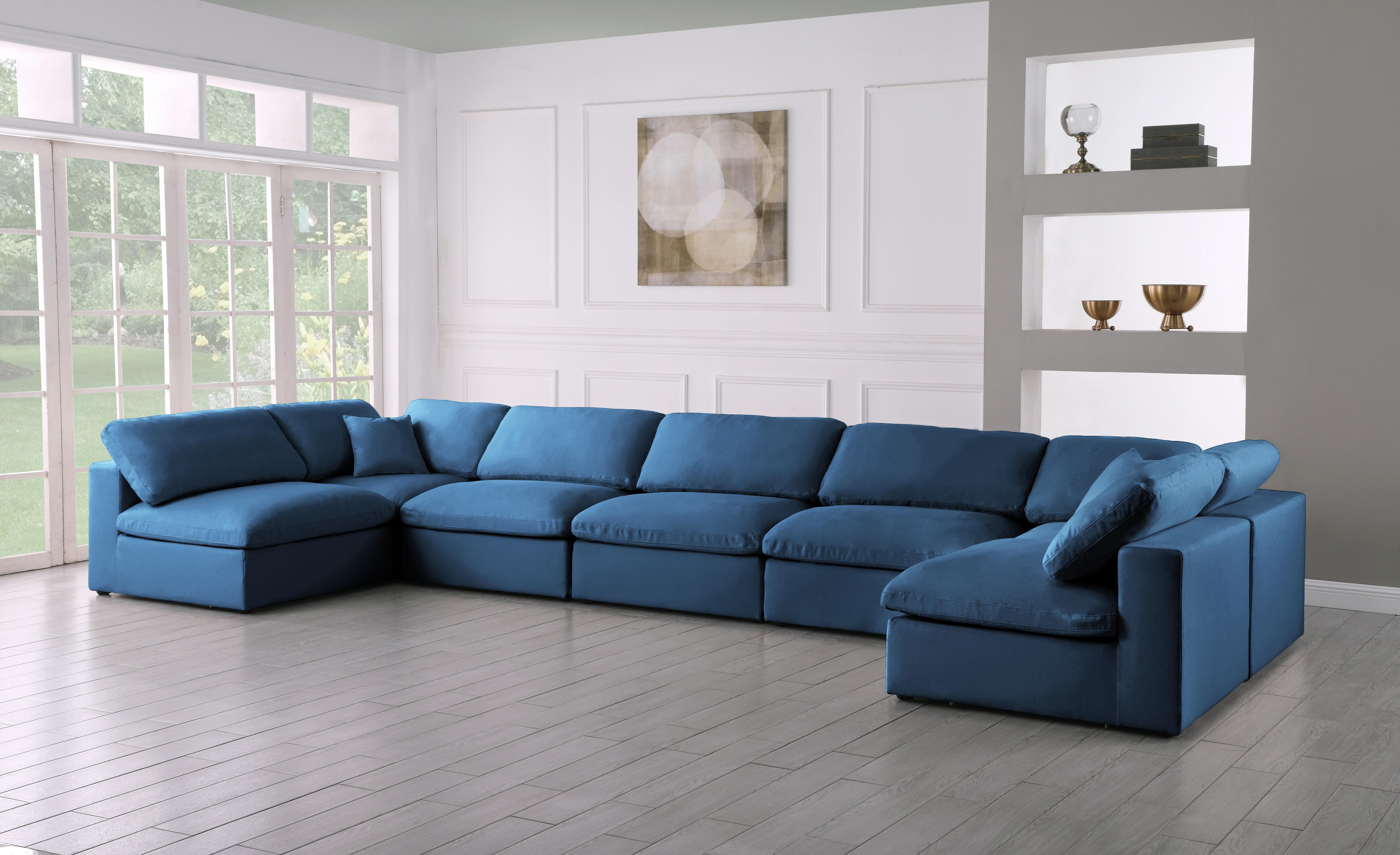 Plush Navy Velvet Standard Cloud Modular Sectional - Luxury Home Furniture (MI)