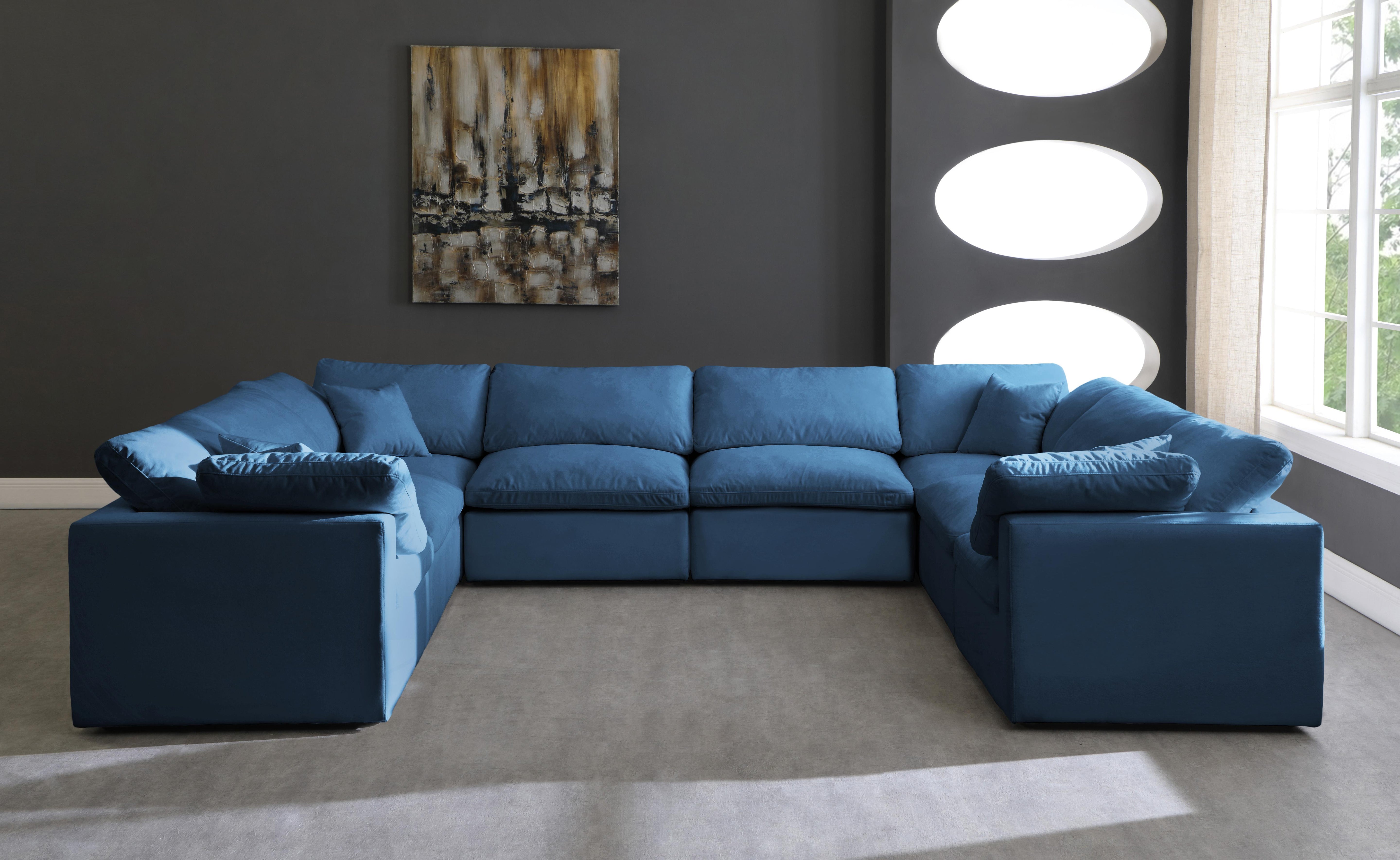 Plush Navy Velvet Standard Cloud Modular Sectional - Luxury Home Furniture (MI)