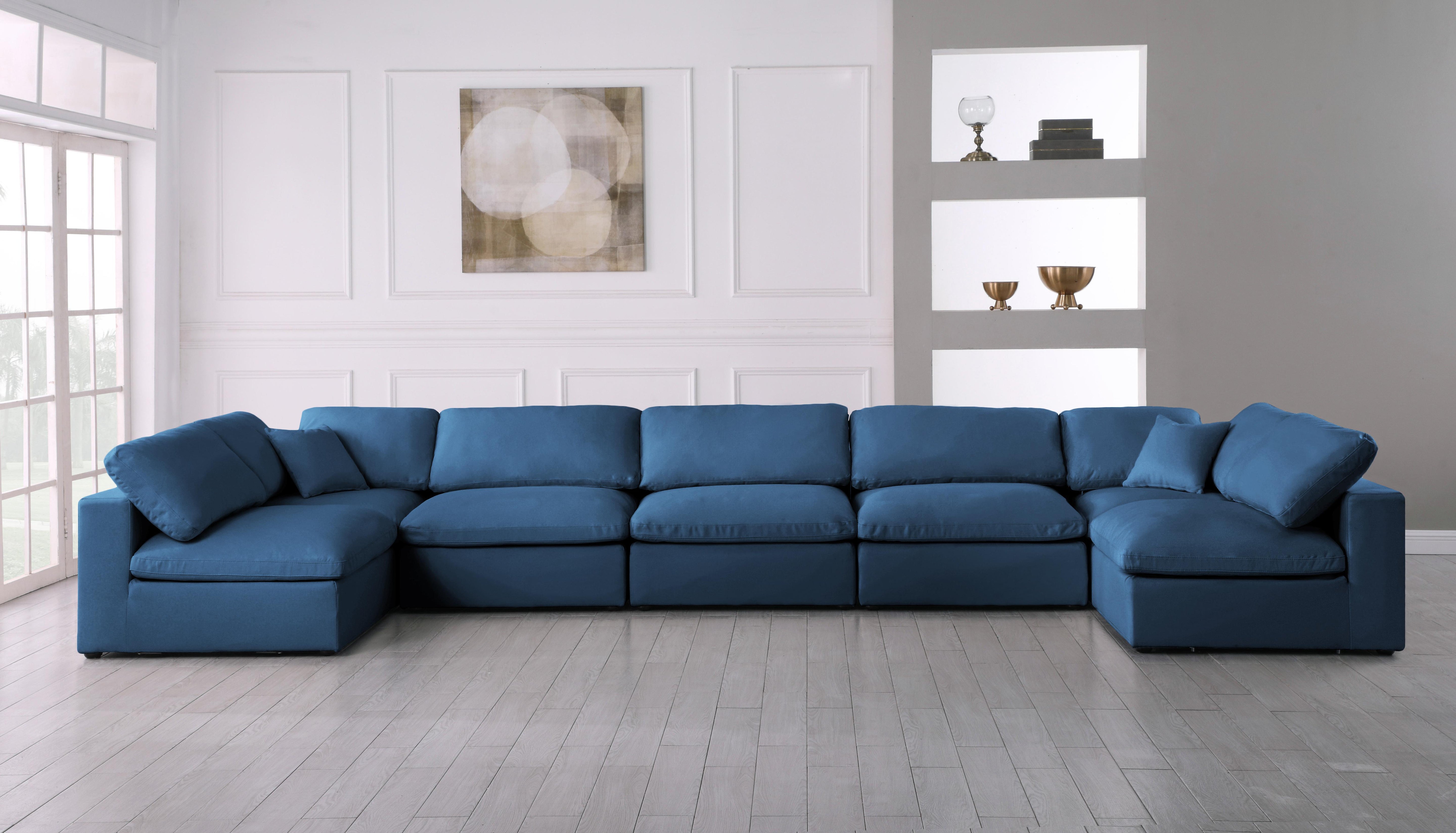 Plush Navy Velvet Standard Cloud Modular Sectional - Luxury Home Furniture (MI)
