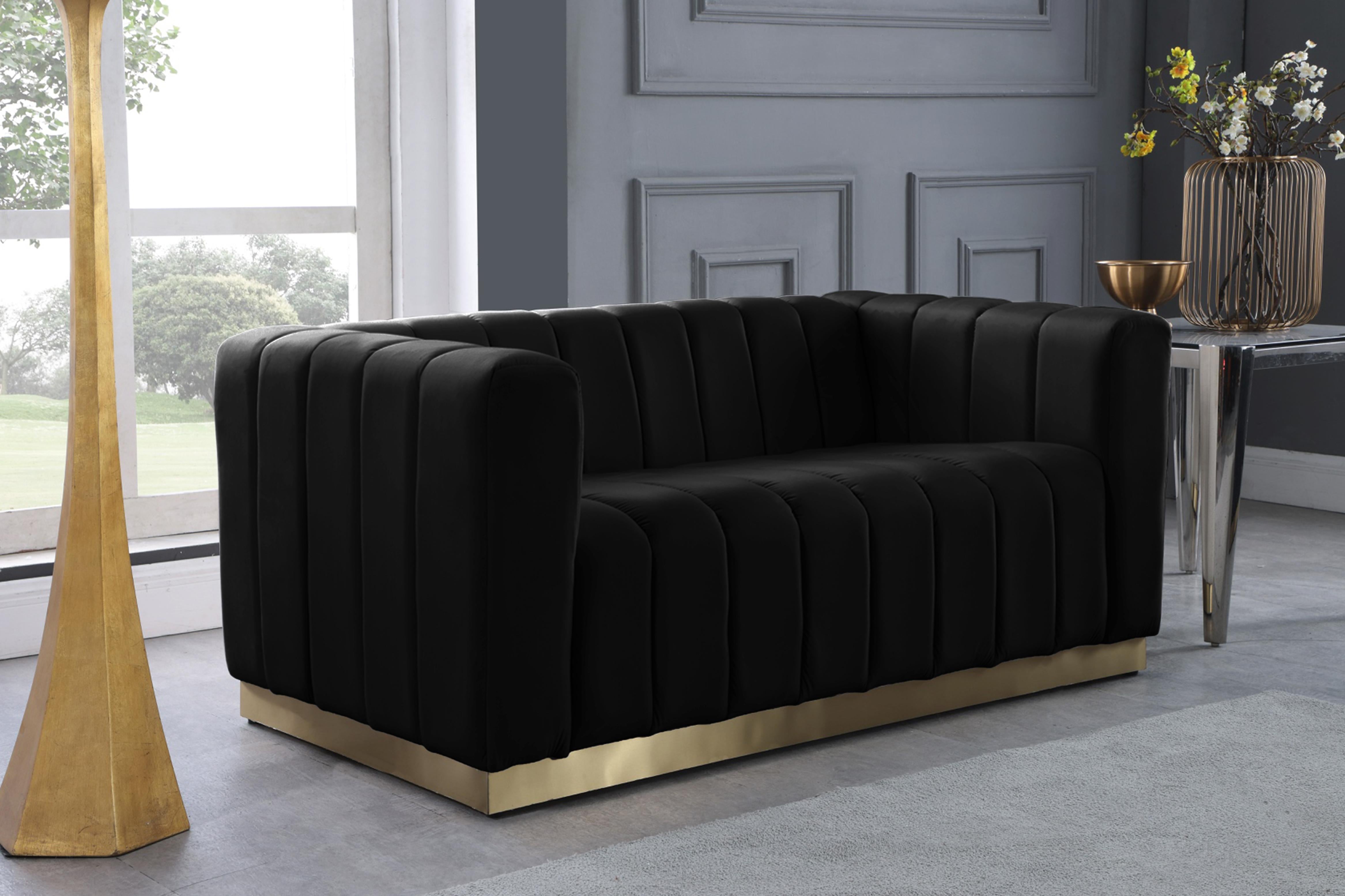 Marlon Black Velvet Loveseat - Luxury Home Furniture (MI)