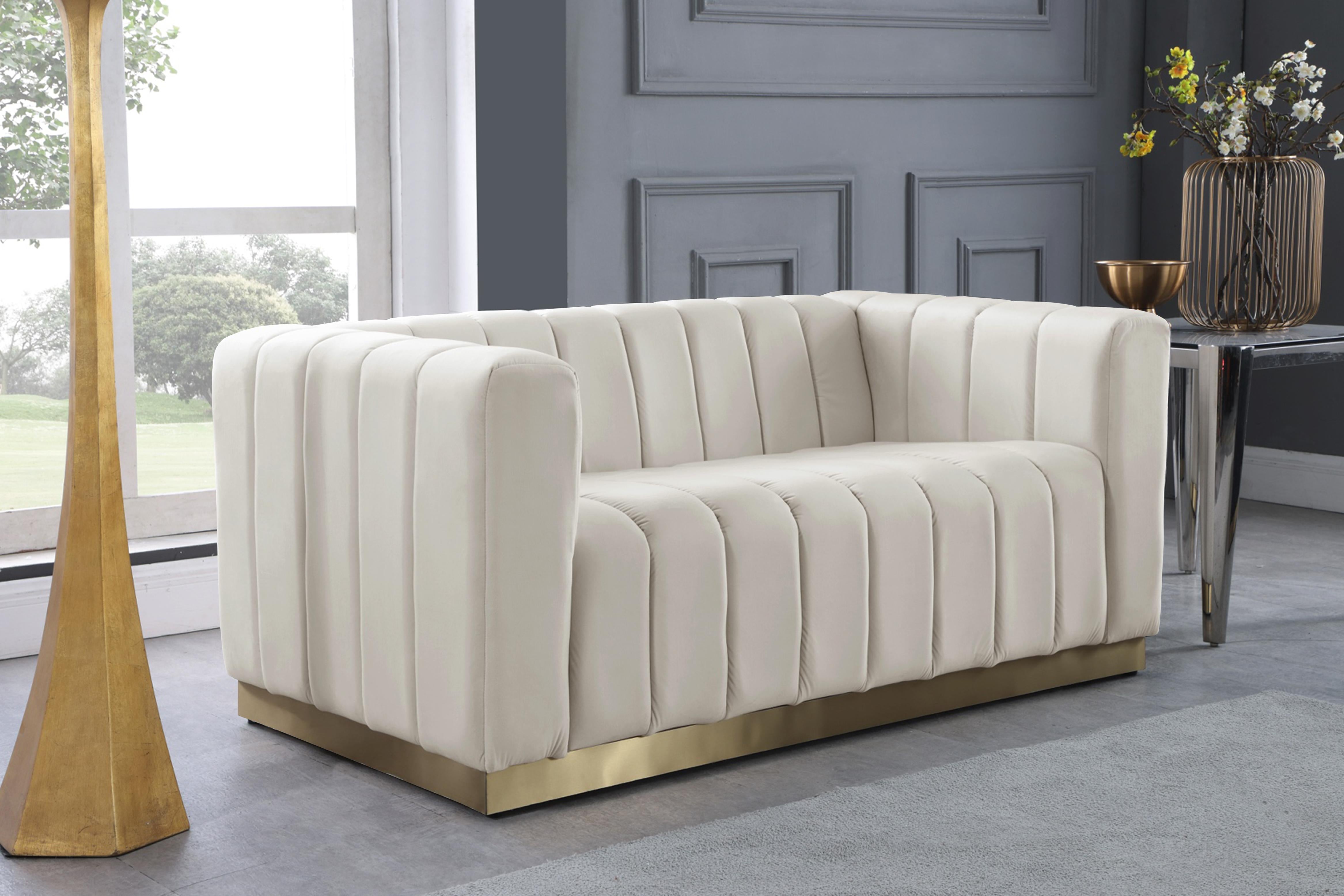 Marlon Cream Velvet Loveseat - Luxury Home Furniture (MI)