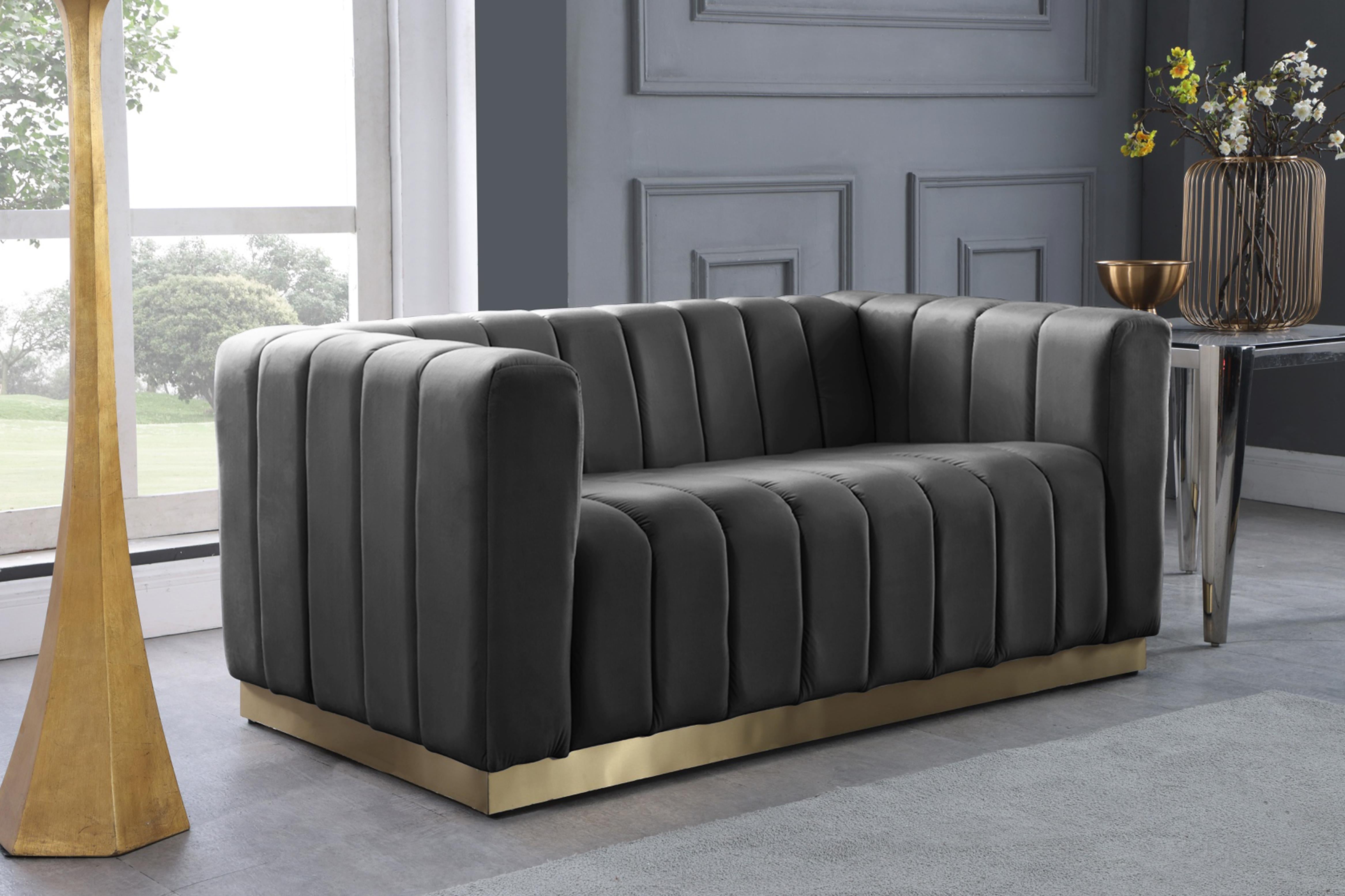 Marlon Grey Velvet Loveseat - Luxury Home Furniture (MI)