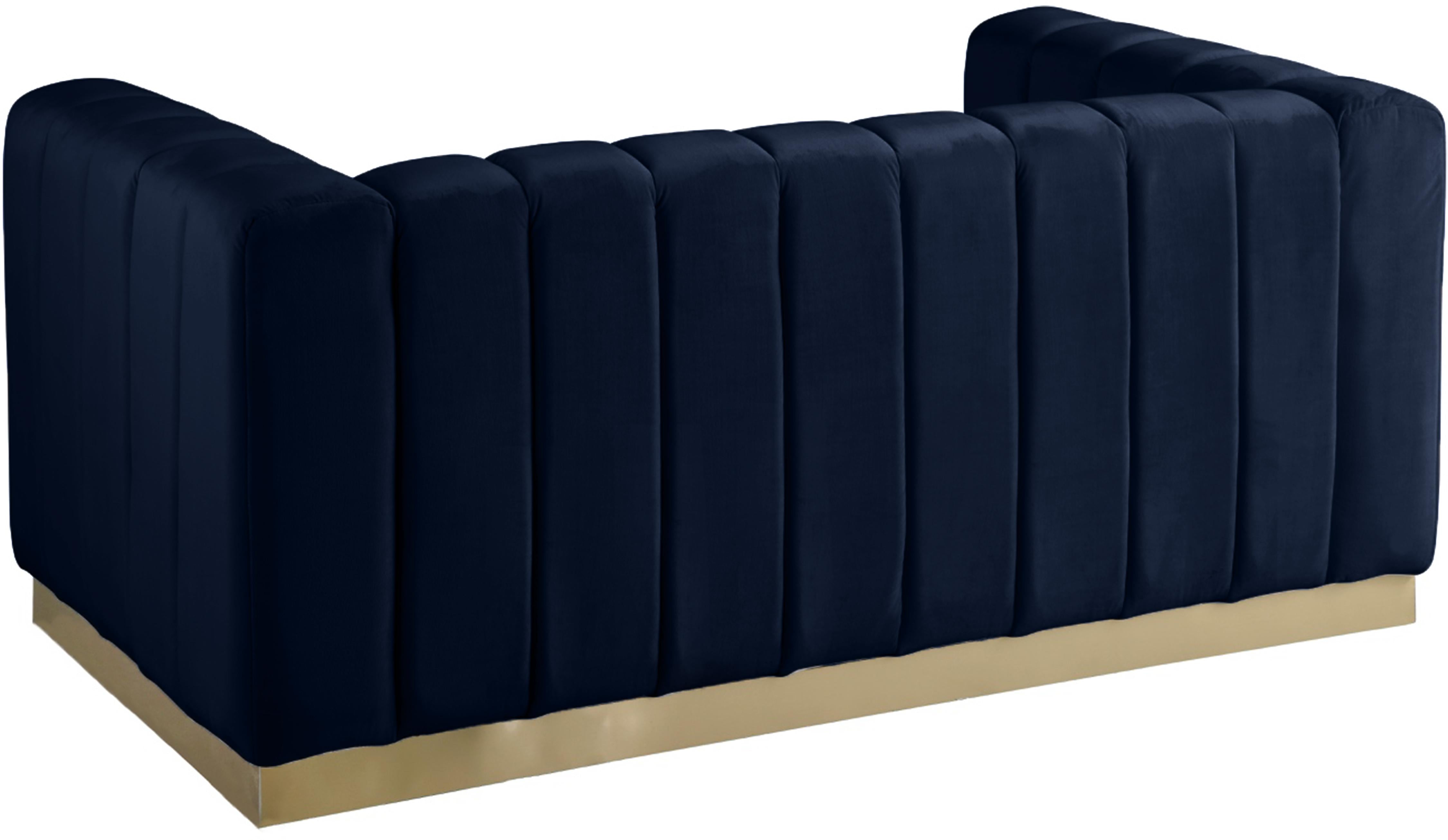 Marlon Navy Velvet Loveseat - Luxury Home Furniture (MI)