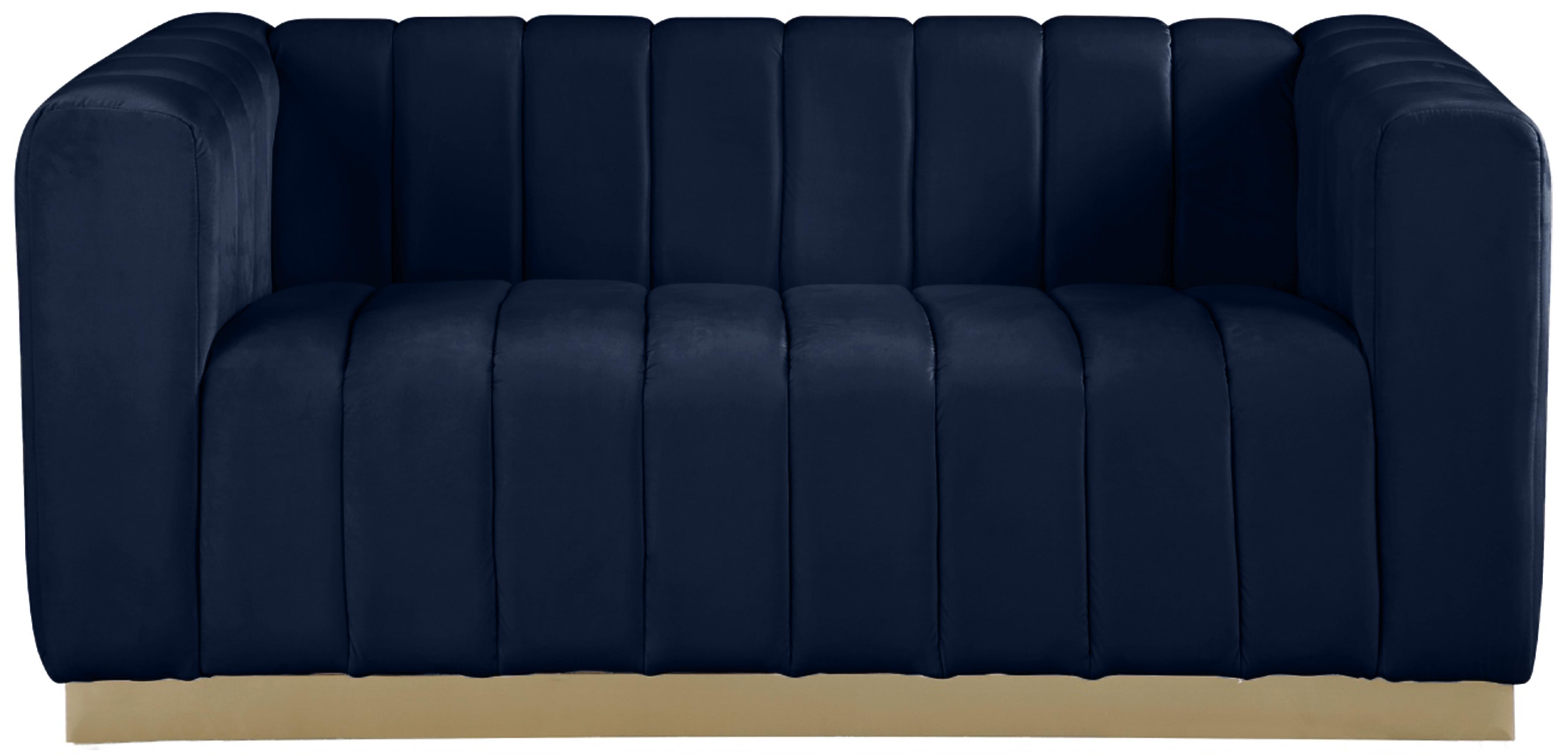 Marlon Navy Velvet Loveseat - Luxury Home Furniture (MI)