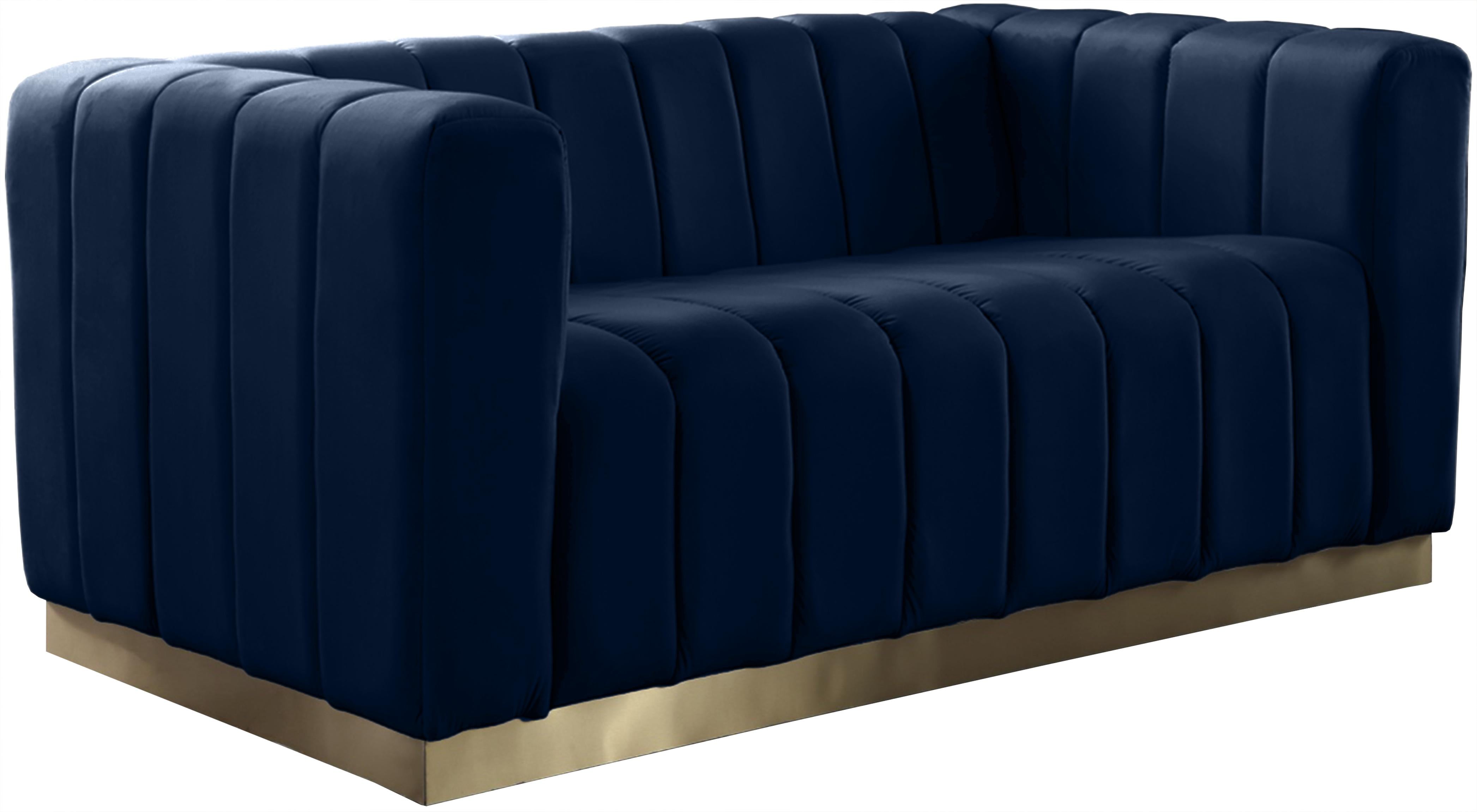 Marlon Navy Velvet Loveseat - Luxury Home Furniture (MI)