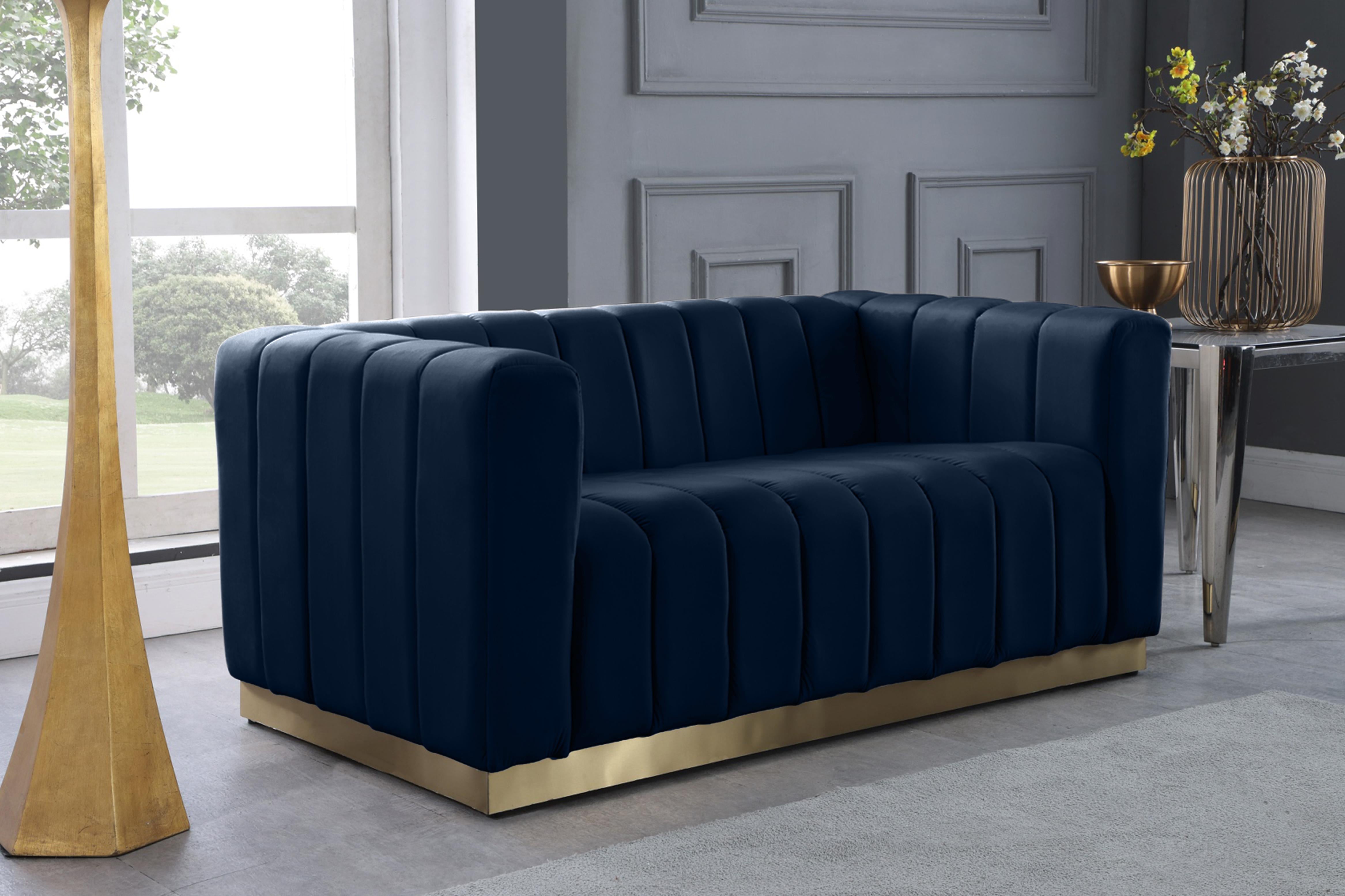 Marlon Navy Velvet Loveseat - Luxury Home Furniture (MI)