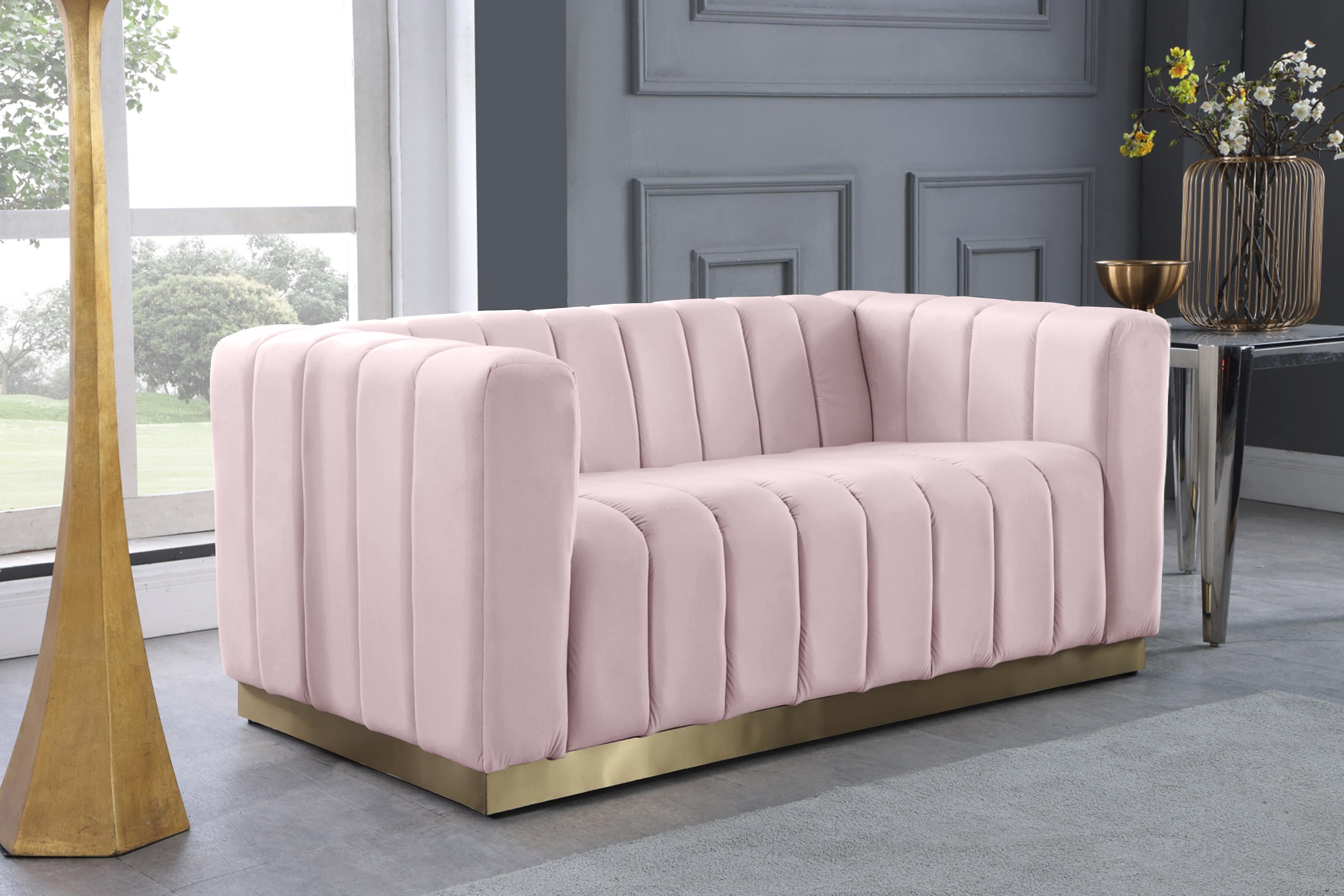 Marlon Pink Velvet Loveseat - Luxury Home Furniture (MI)