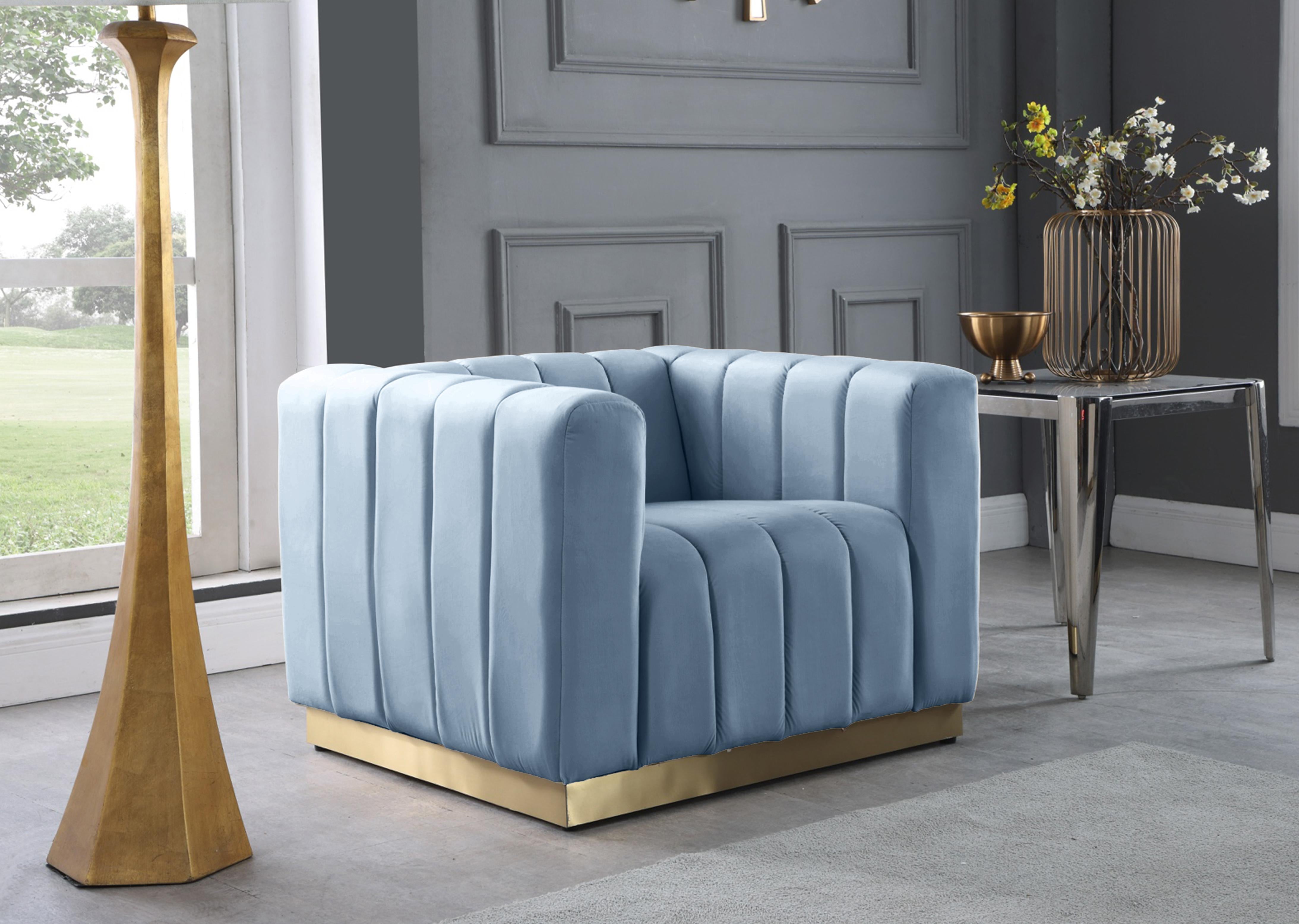 Marlon Sky Blue Velvet Chair - Luxury Home Furniture (MI)