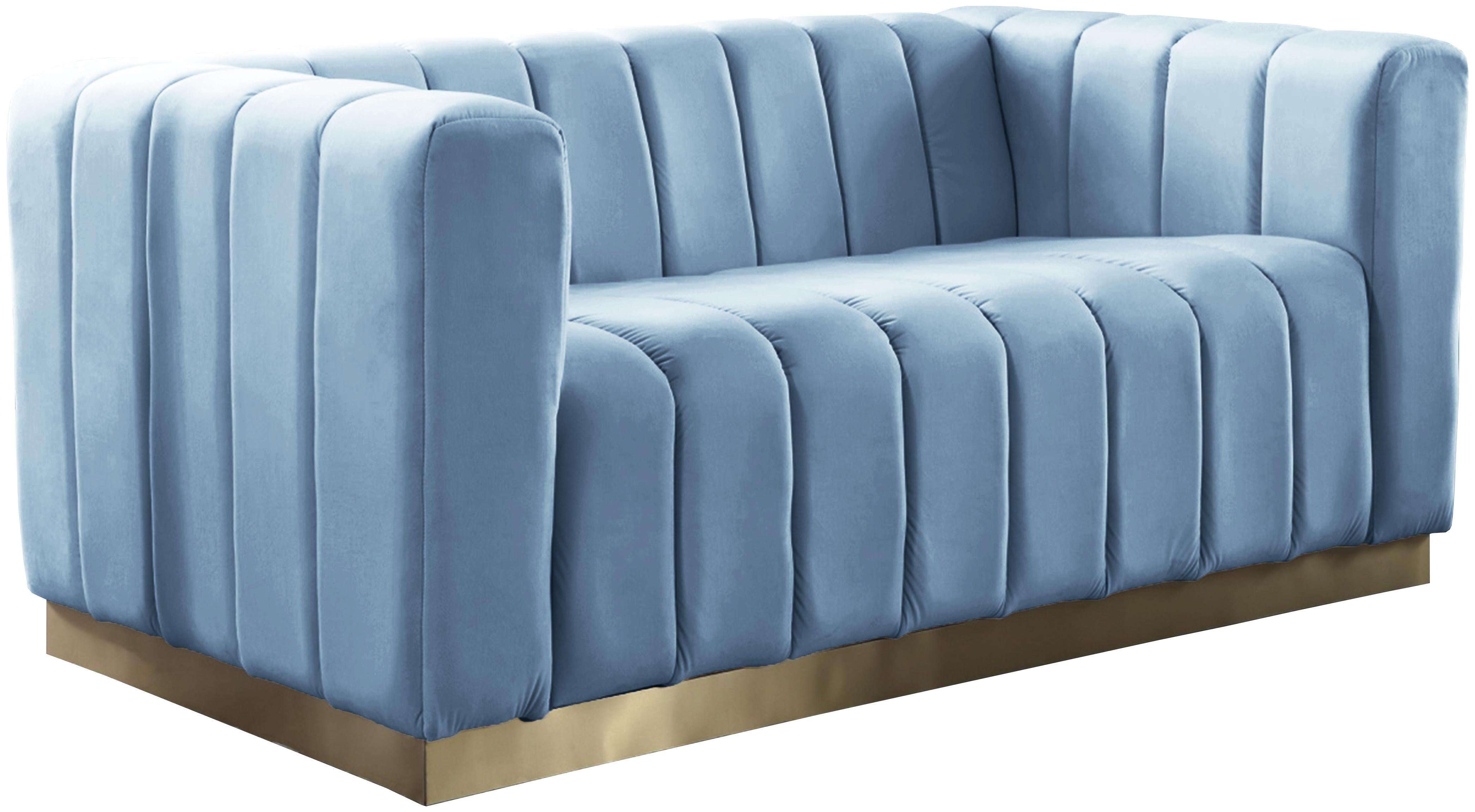 Marlon Sky Blue Velvet Loveseat - Luxury Home Furniture (MI)