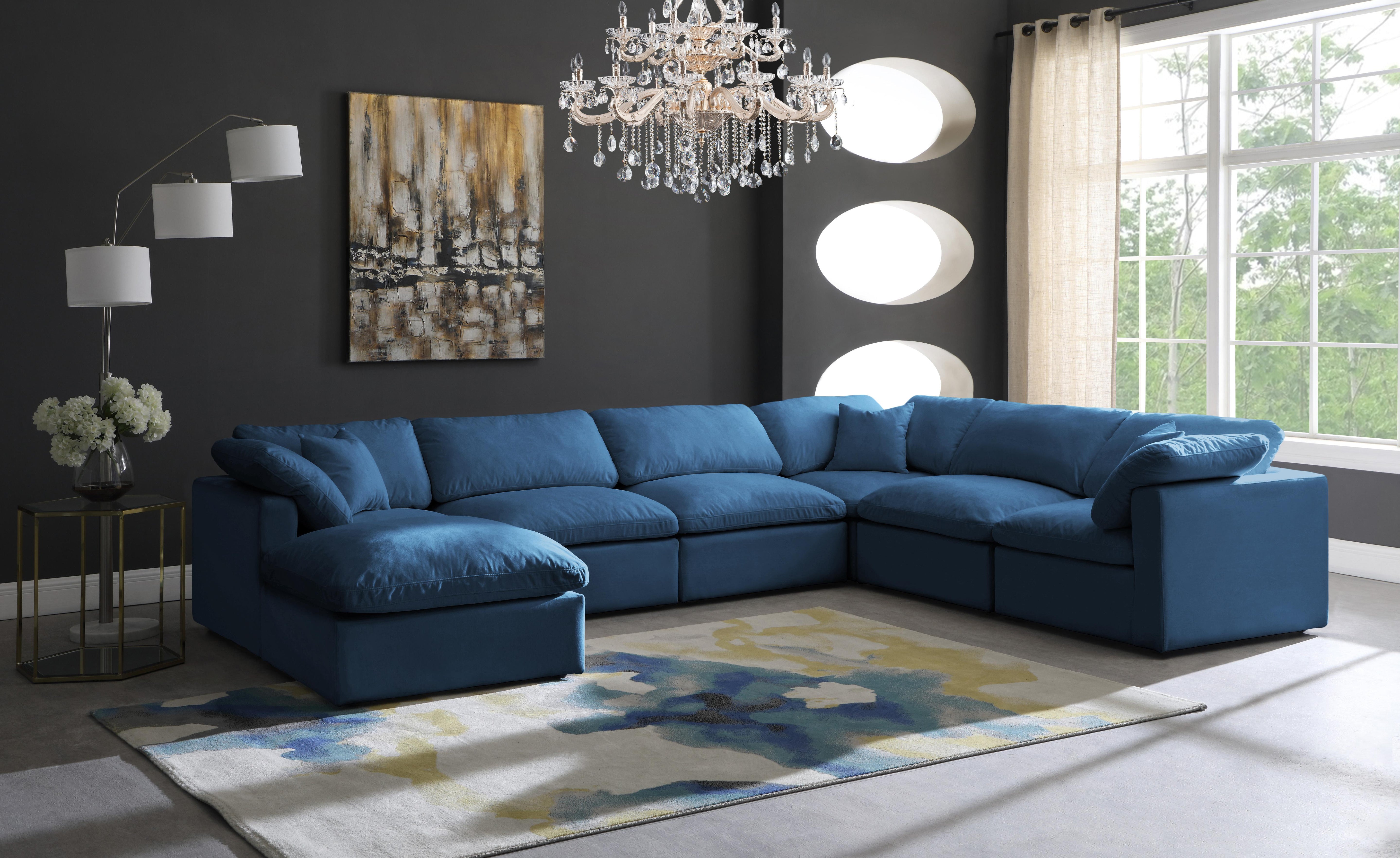 Plush Navy Velvet Standard Cloud Modular Sectional - Luxury Home Furniture (MI)