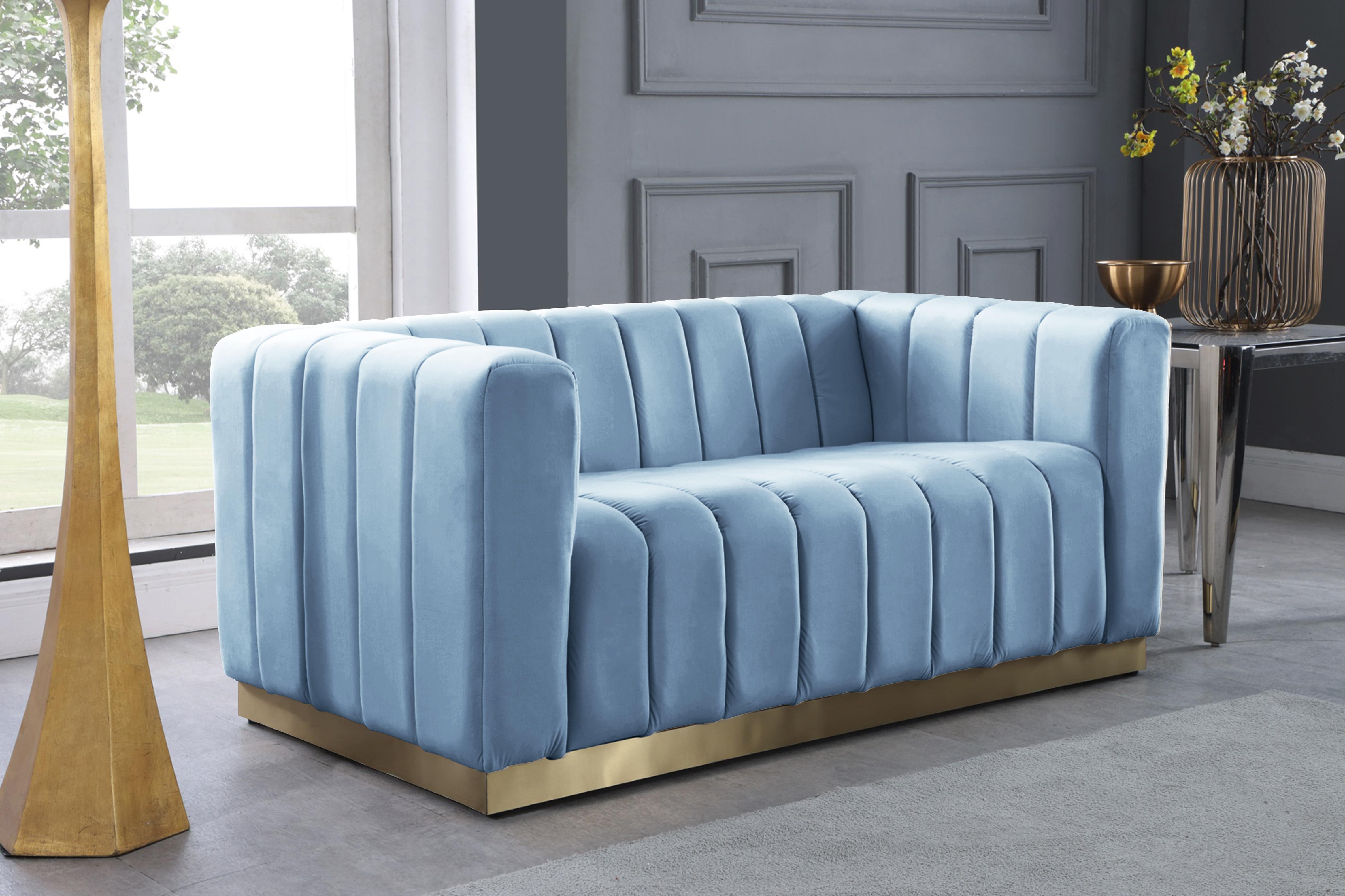 Marlon Sky Blue Velvet Loveseat - Luxury Home Furniture (MI)