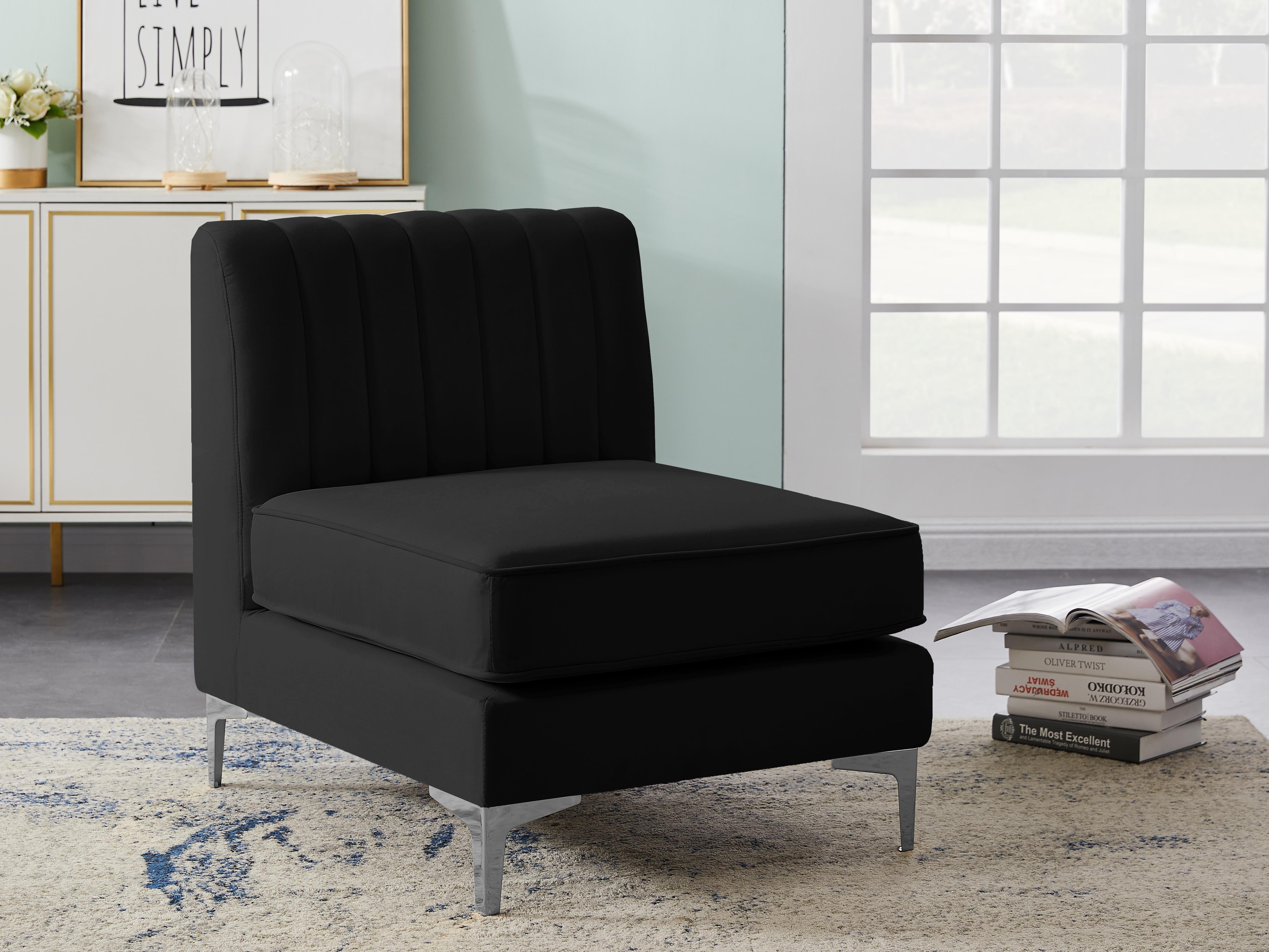 Alina Black Velvet Armless Chair - Luxury Home Furniture (MI)