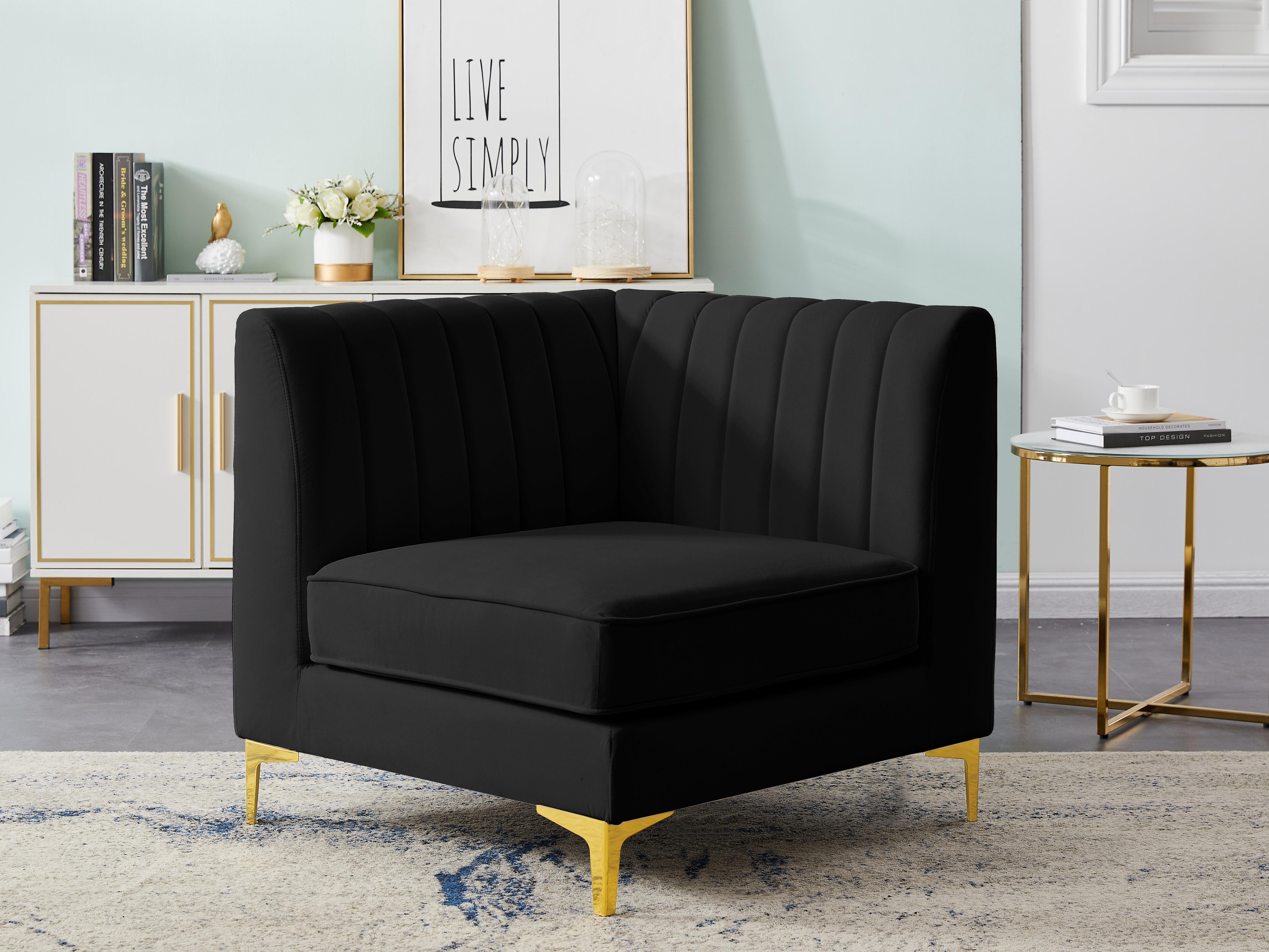 Alina Black Velvet Corner Chair - Luxury Home Furniture (MI)