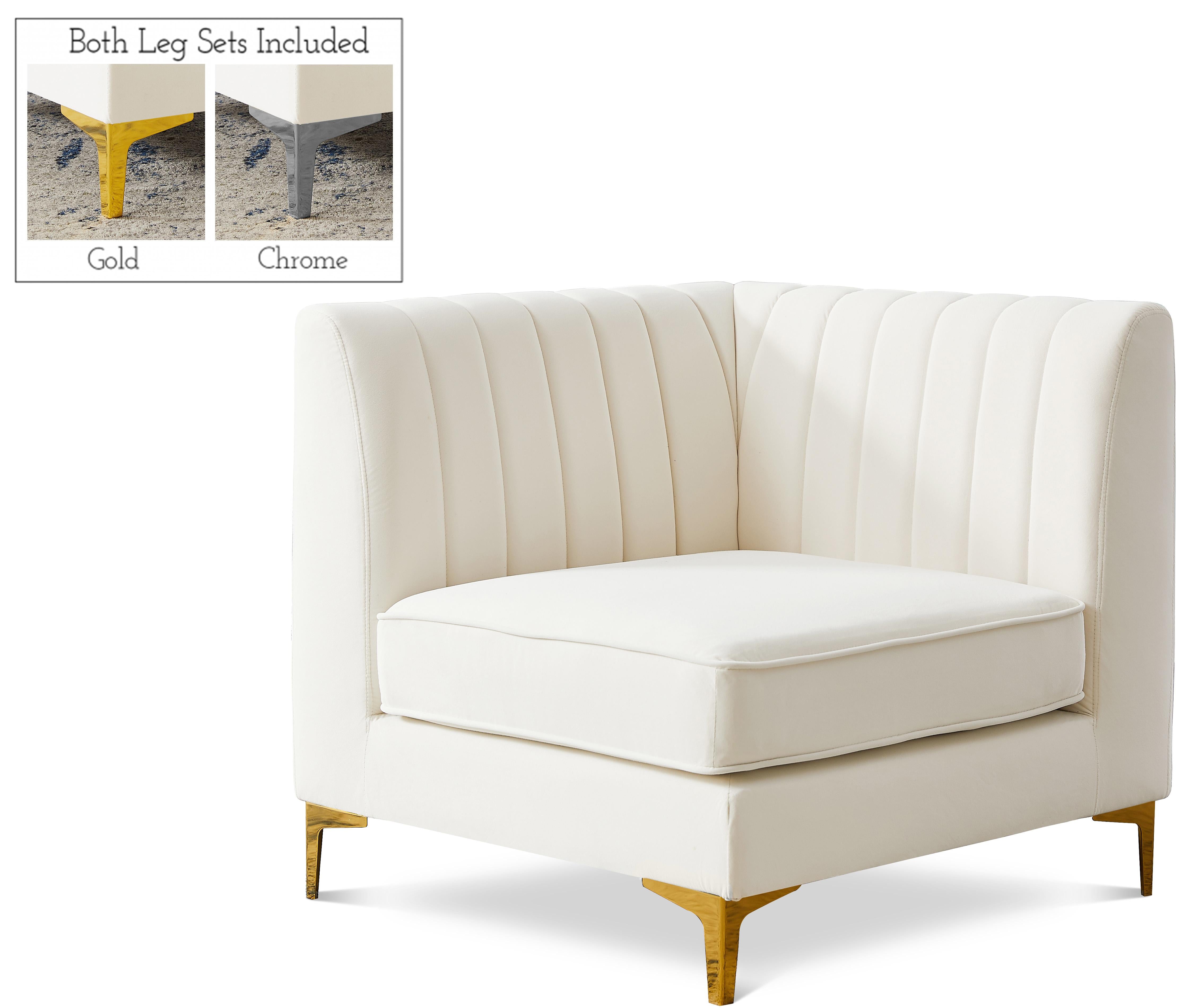 Alina Cream Velvet Corner Chair - Luxury Home Furniture (MI)