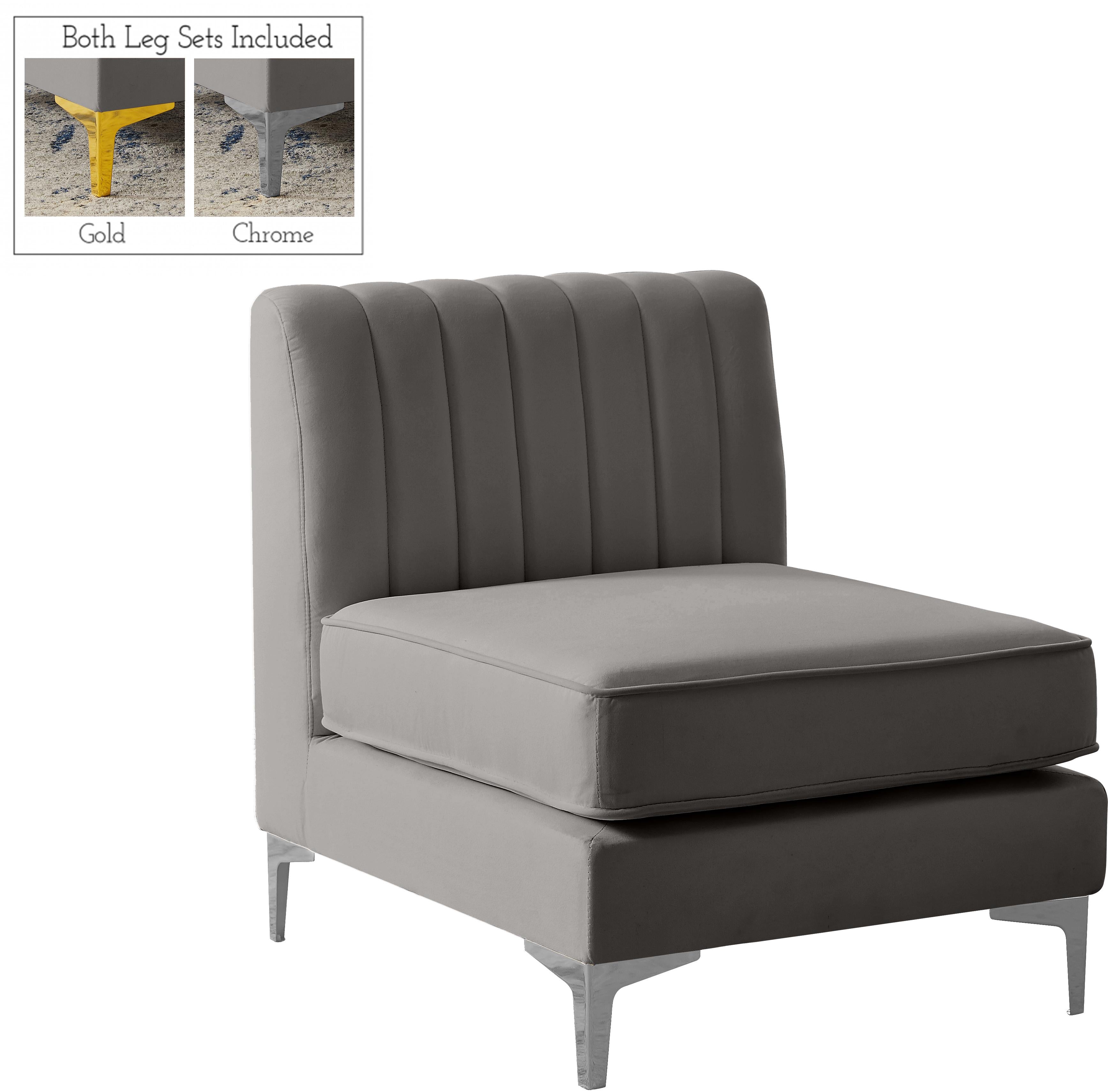 Alina Grey Velvet Armless Chair - Luxury Home Furniture (MI)